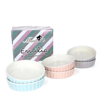 MamboCat Auflaufform 6er Set Crème Brûlée-Förmchen Emilia rosa türkis grau Schälchen, Porzellan