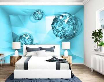 wandmotiv24 Fototapete Edelsteine 3D Kugeln Raum hell blau, glatt, Wandtapete, Motivtapete, matt, Vliestapete