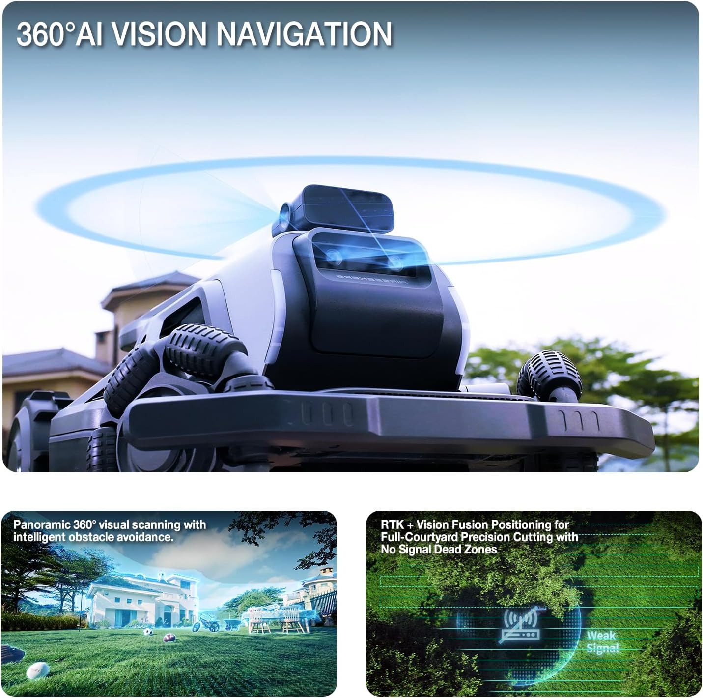 Gotagee AirSeekers intelligent robotic lawnmower, 360° obstacle avoidance, 21.9 V, 20 cm cutting width, (Equipped with RTK, maximum mowing area 2400 square meters), climbing ability up to 65%, equipped with RTK, Bluetooth/Wi-Fi/4G