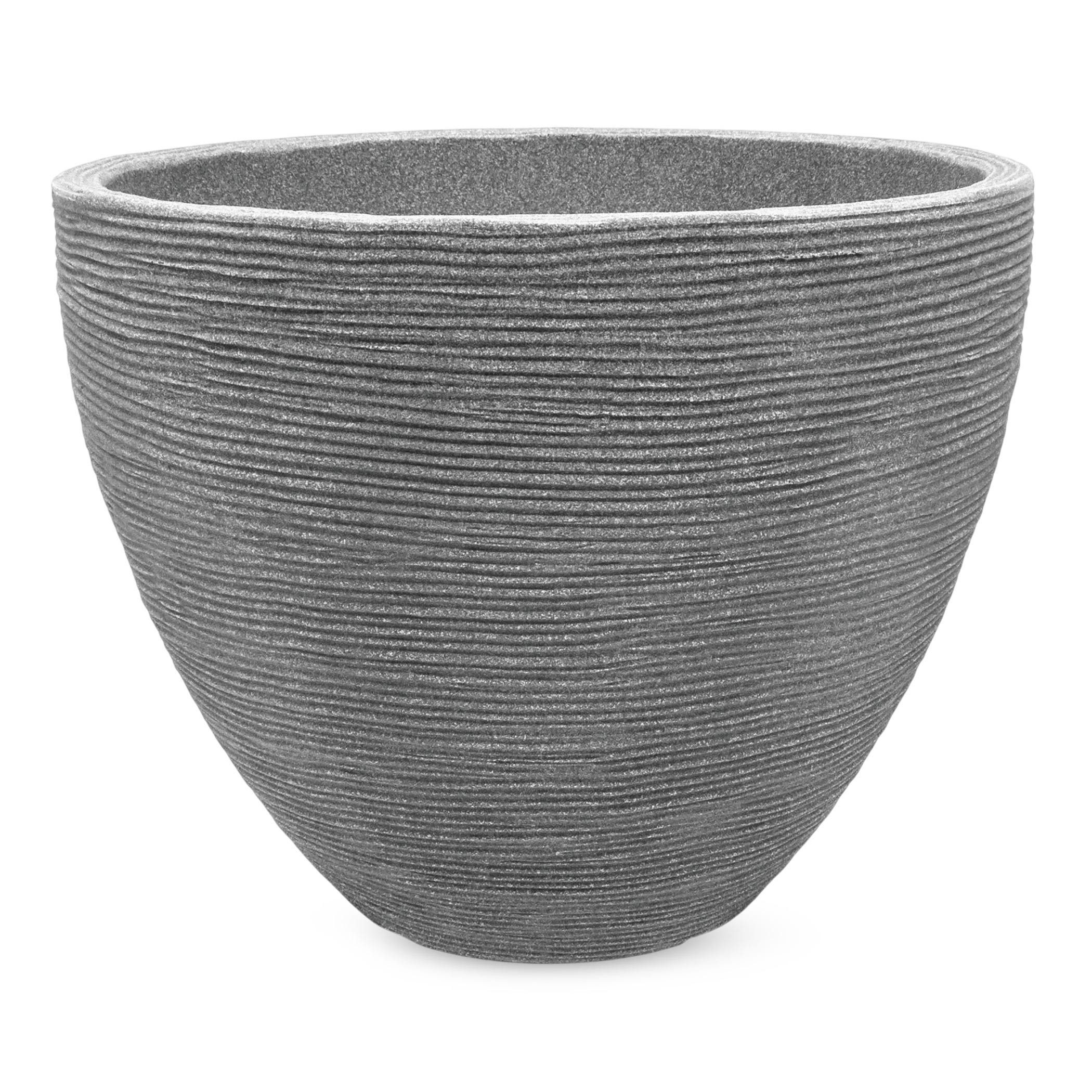 Spetebo Blumentopf Rillen Blumenkübel M rund 39 x 31 cm grau (Stück, 1 St., Blumenkübel rund), Großer runder Pflanztopf aus Kunststoff