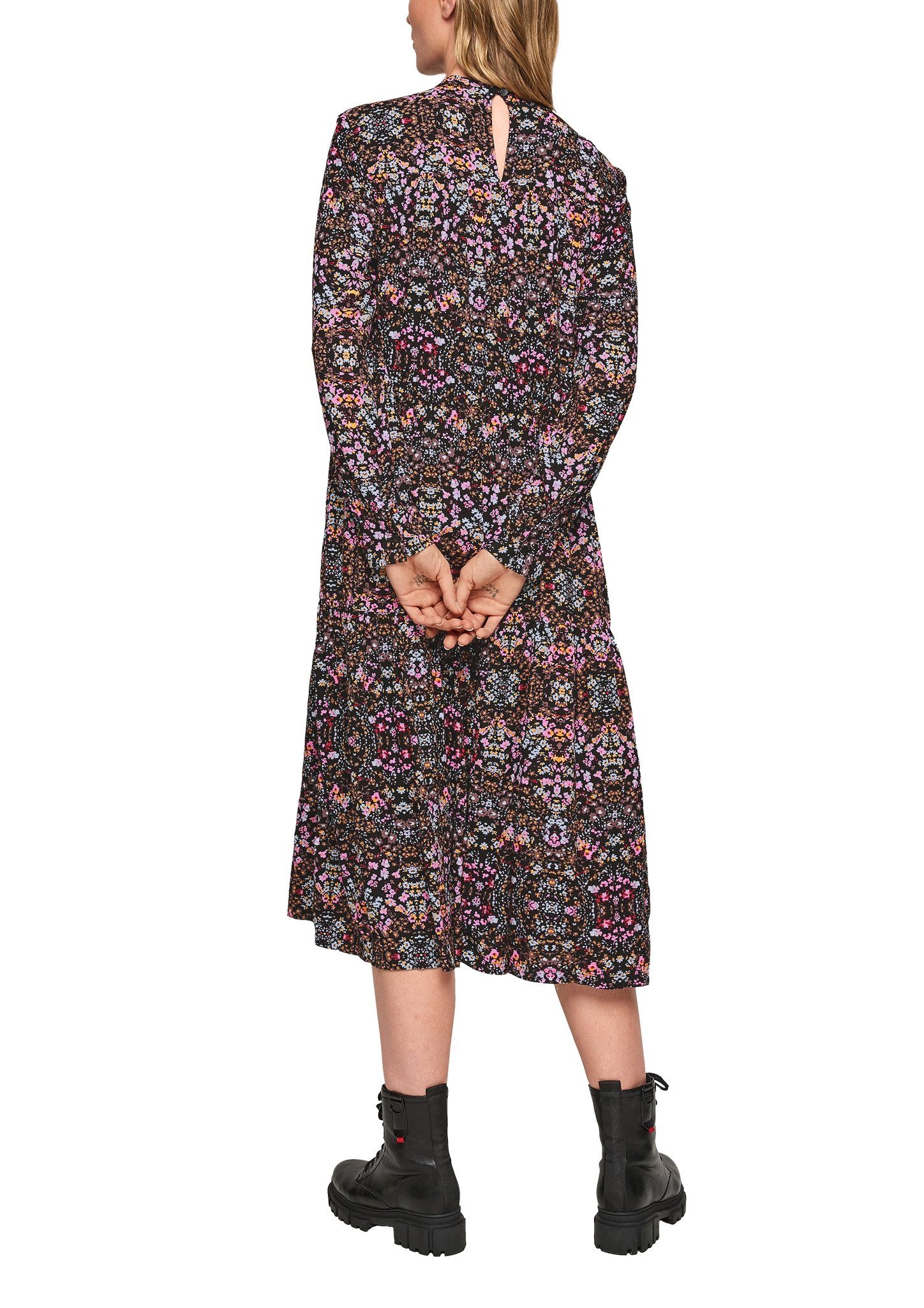 Damen Kleider Q/S by s.Oliver Minikleid Stufenkleid mit Blumenmuster Ziernaht