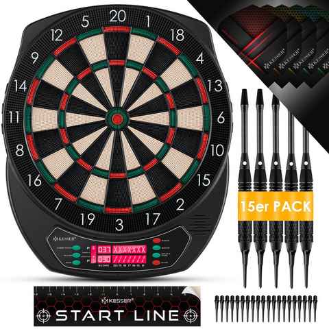 KESSER Dartscheibe, Elektronische Dartscheibe Profi Set E Dartboard mit 15 Dart