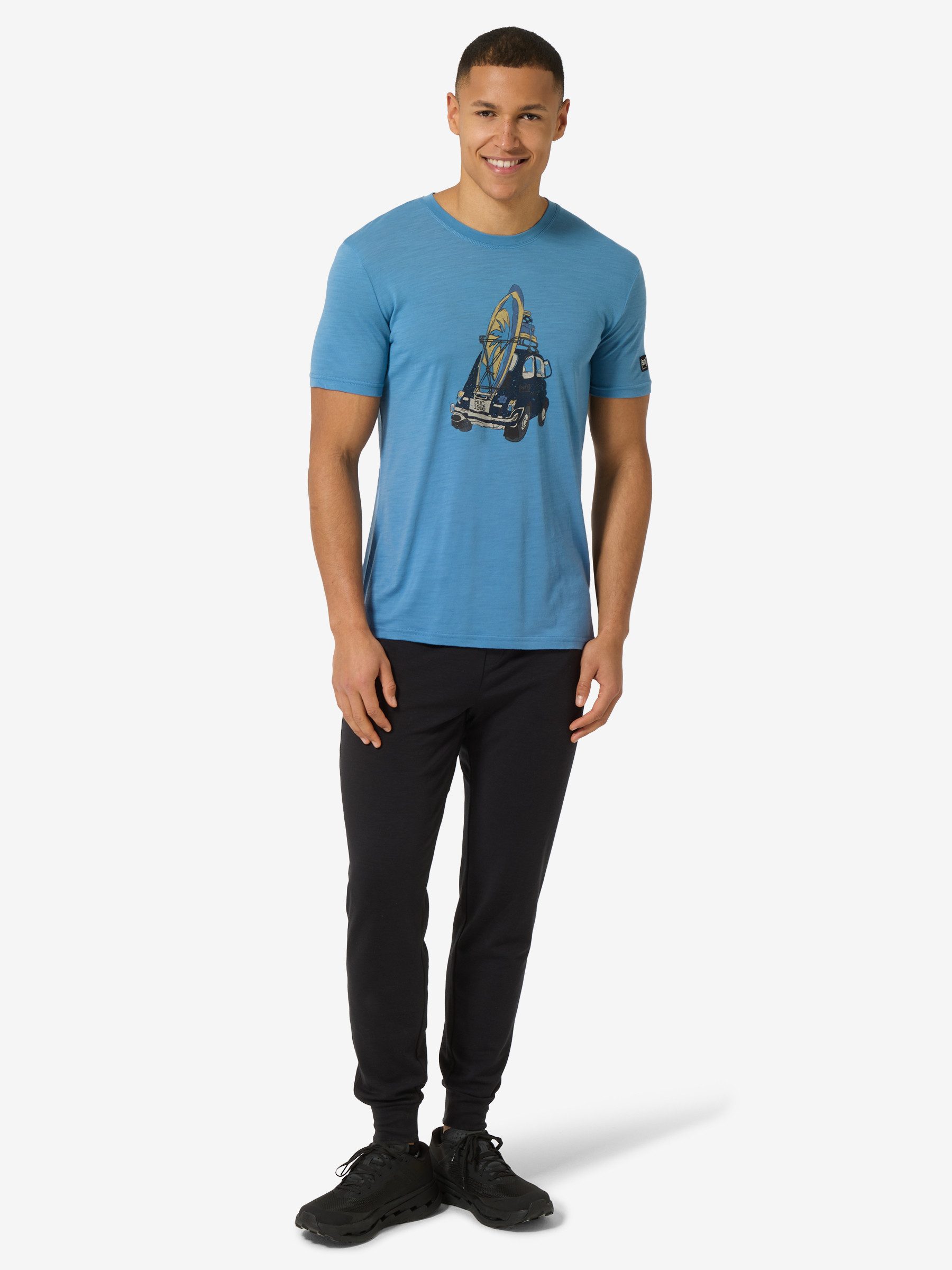 SUPER.NATURAL T-Shirt für Herren,Merino M CAR SURF TEE mit Sommer-Motiv, atmungsaktiv