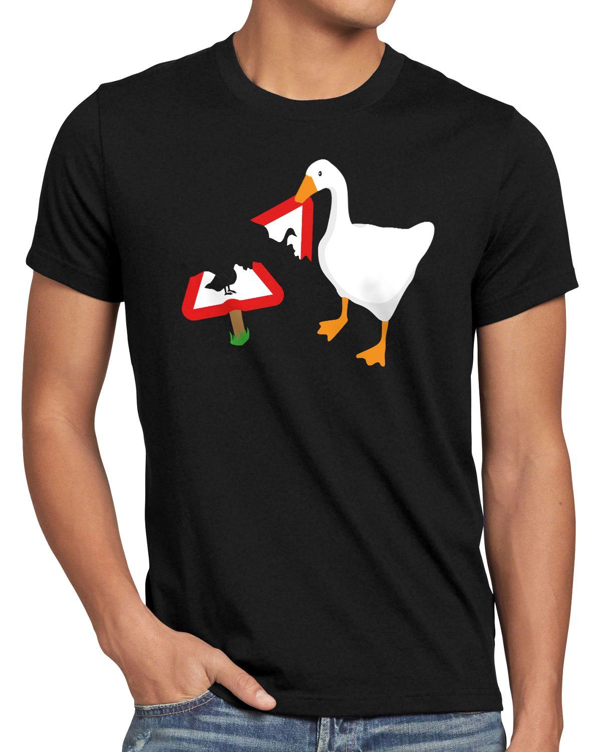 style3 Print-Shirt Herren T-Shirt Gänse Panik gans videospiel schwarz