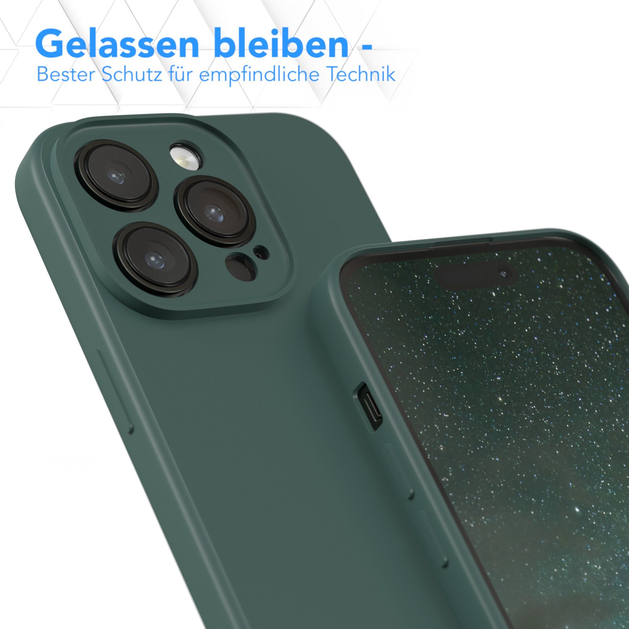 EAZY CASE Handyhülle für Apple iPhone 14 Pro Hülle Silikon 6,1 Zoll, Silikon Schutzhülle mit Kameraschutz kratzfest bumper Grün / Nachtgrün – Bild 4 von 5