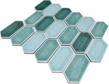 Mosani Mosaikfliesen Hexagonale Sechseck Mosaik Fliese Keramik waldgrün glänzend