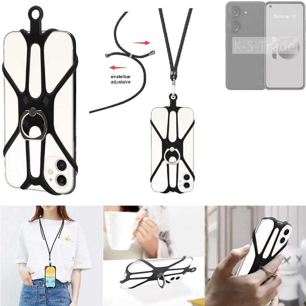 K-S-Trade Handyhülle für Asus Zenfone 10, 3in1 Handykette Handyband Handykordel Halsband Smartphone-Ring