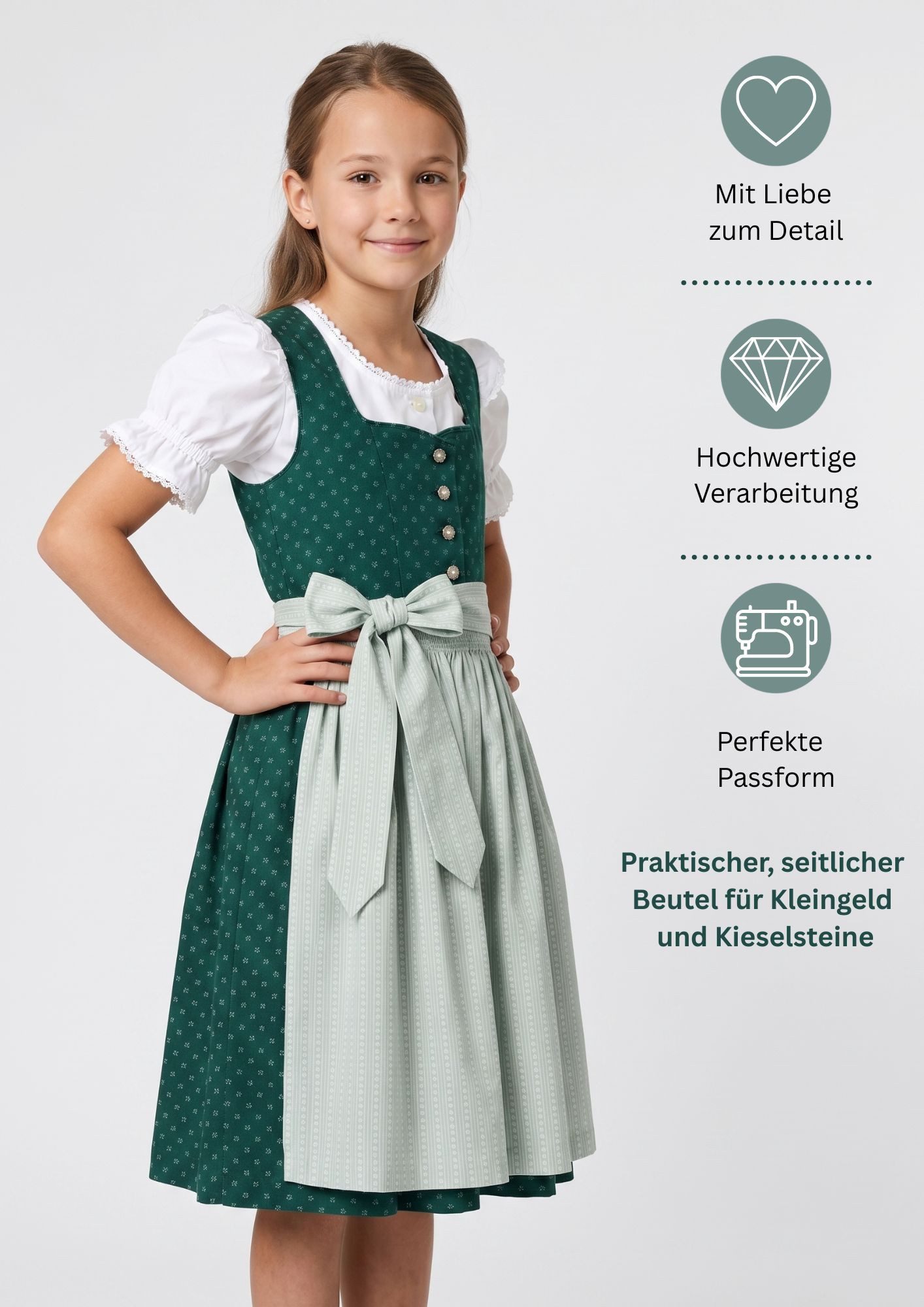 Nübler Dirndl Kinderdirndl Fabia in Tanne-Mint von Nübler - Rocklänge knielang