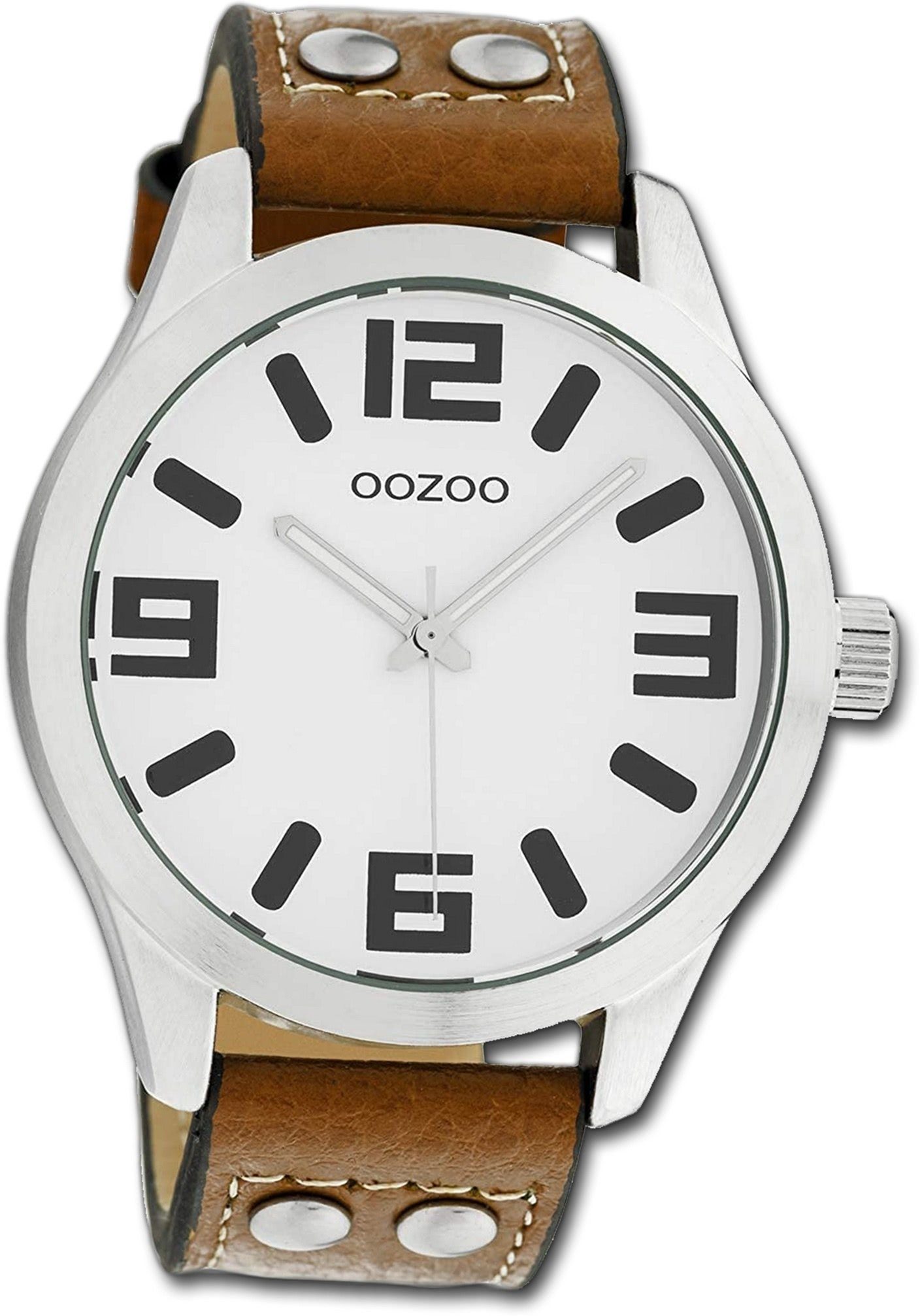 OOZOO Quarzuhr Oozoo Lederarmband 46mm) Damen Uhr C1051 extra Leder braun, groß Analog, (ca. Gehäuse, rundes Damenuhr
