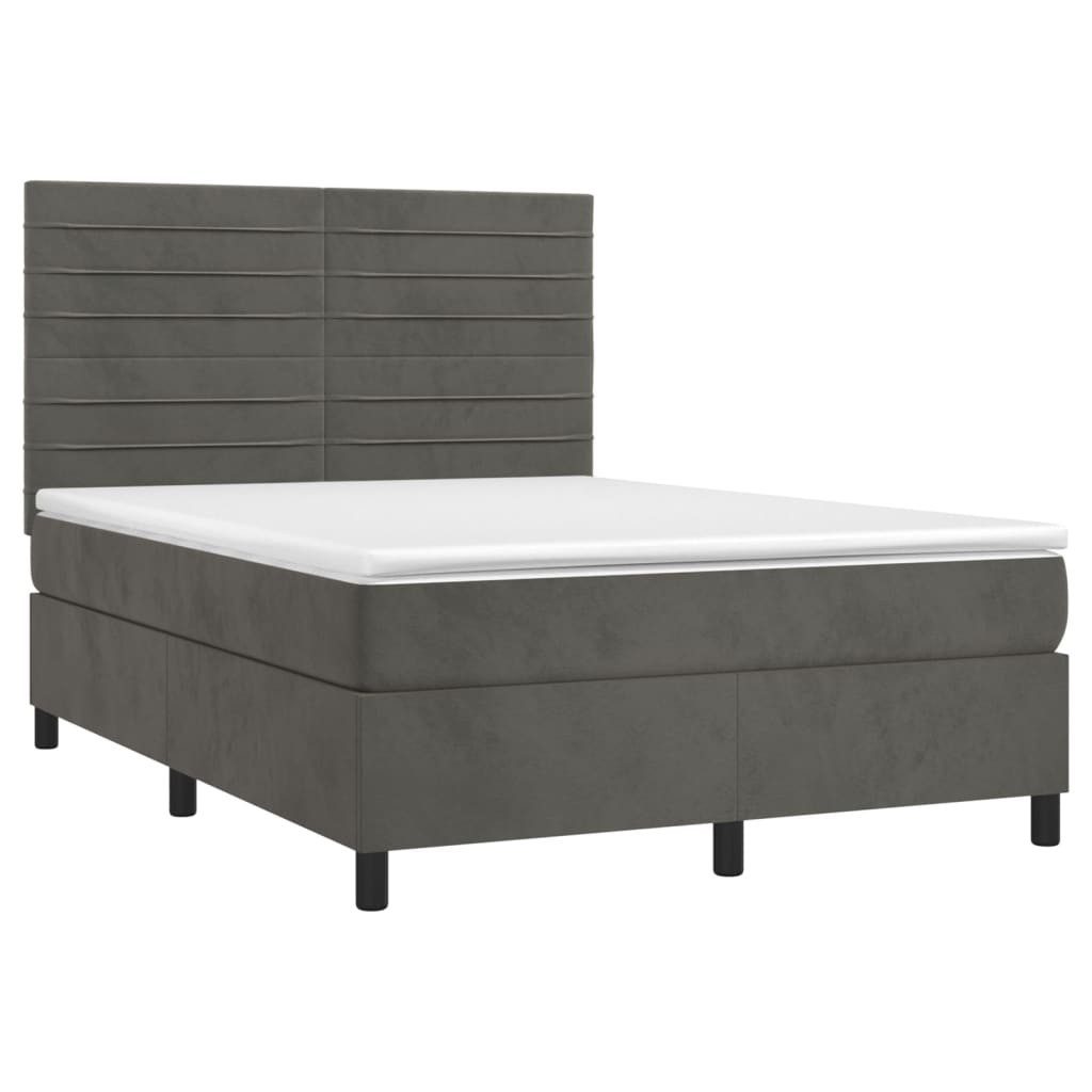 vidaXL Bett Boxspringbett mit Matratze & LED Dunkelgrau 140x200 cm Samt