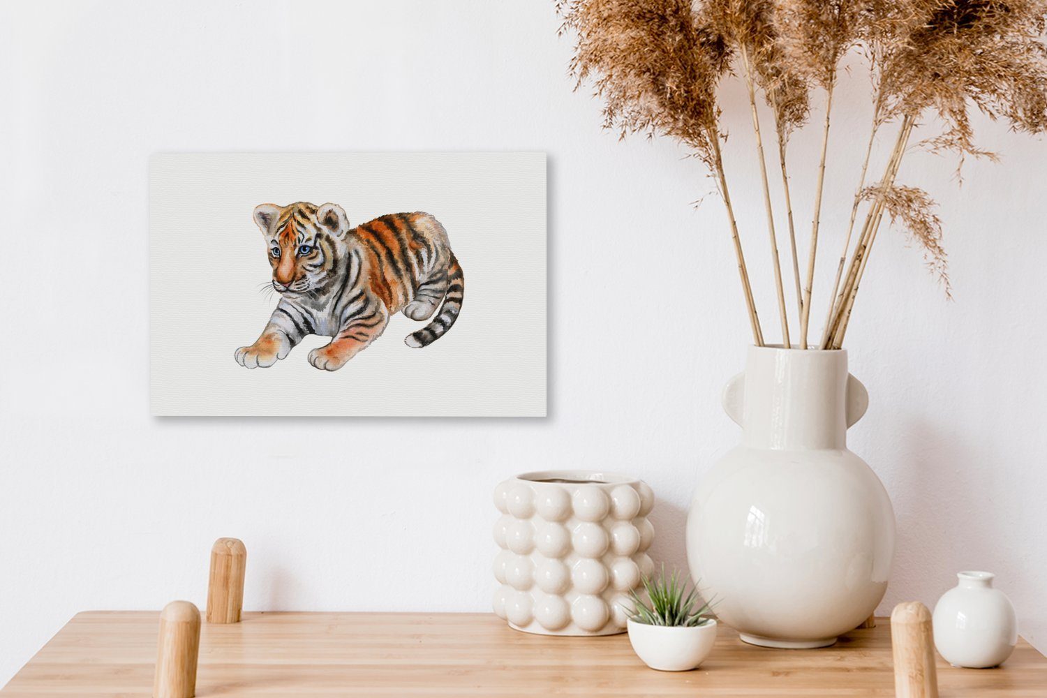 OneMillionCanvasses® Leinwandbild Tiger - cm (1 Leinwandbilder, St), - Weiß, Wanddeko, Baby Aufhängefertig, 30x20 Wandbild