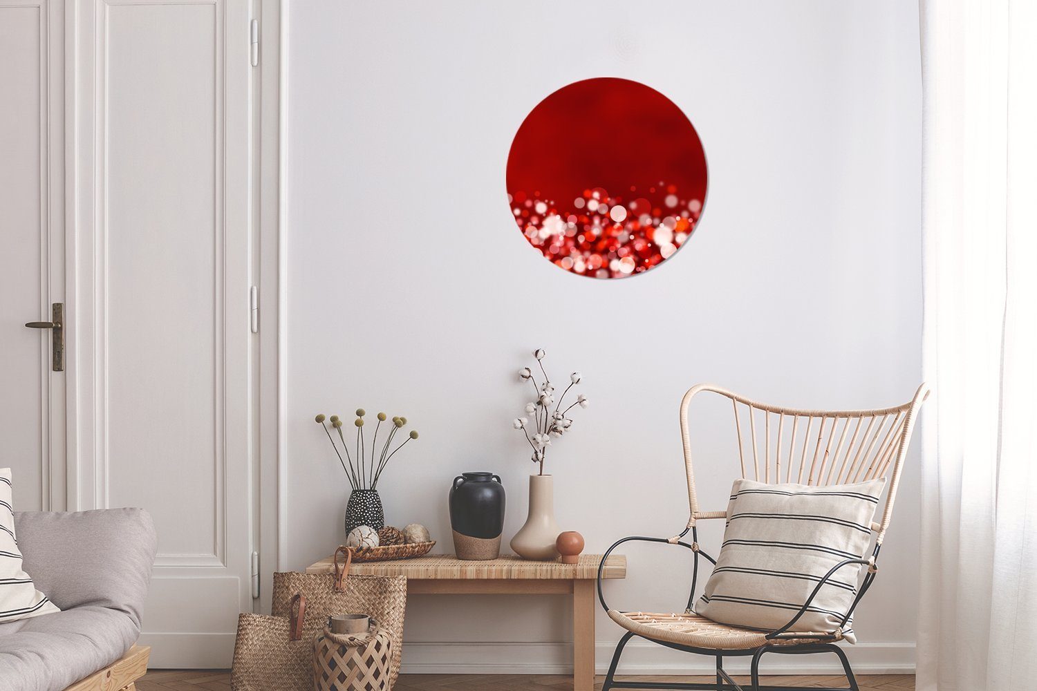 Forex, Licht, cm Rundes Design abstrakt Wandbild, - Gemälde 30x30 - Wanddekoration Kreis St), Wohnzimmer, - MuchoWow Rot (1