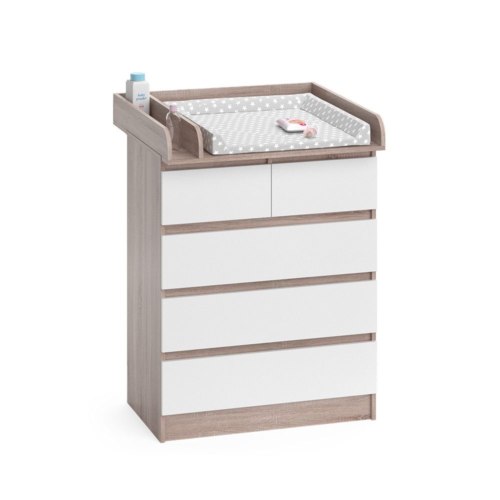 Vicco Wickelkommode Emma, Sonoma/Weiß, 80 x 110.2 cm mit 5 Schubladen
