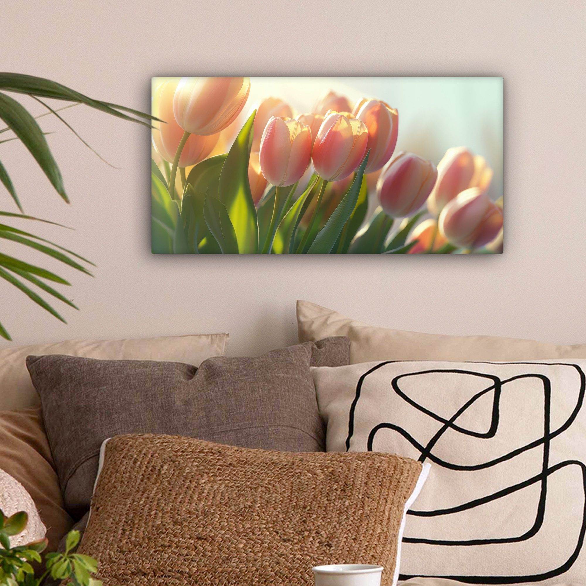 OneMillionCanvasses® Leinwandbild Panorama Tulpen - Rosa günstig online kaufen