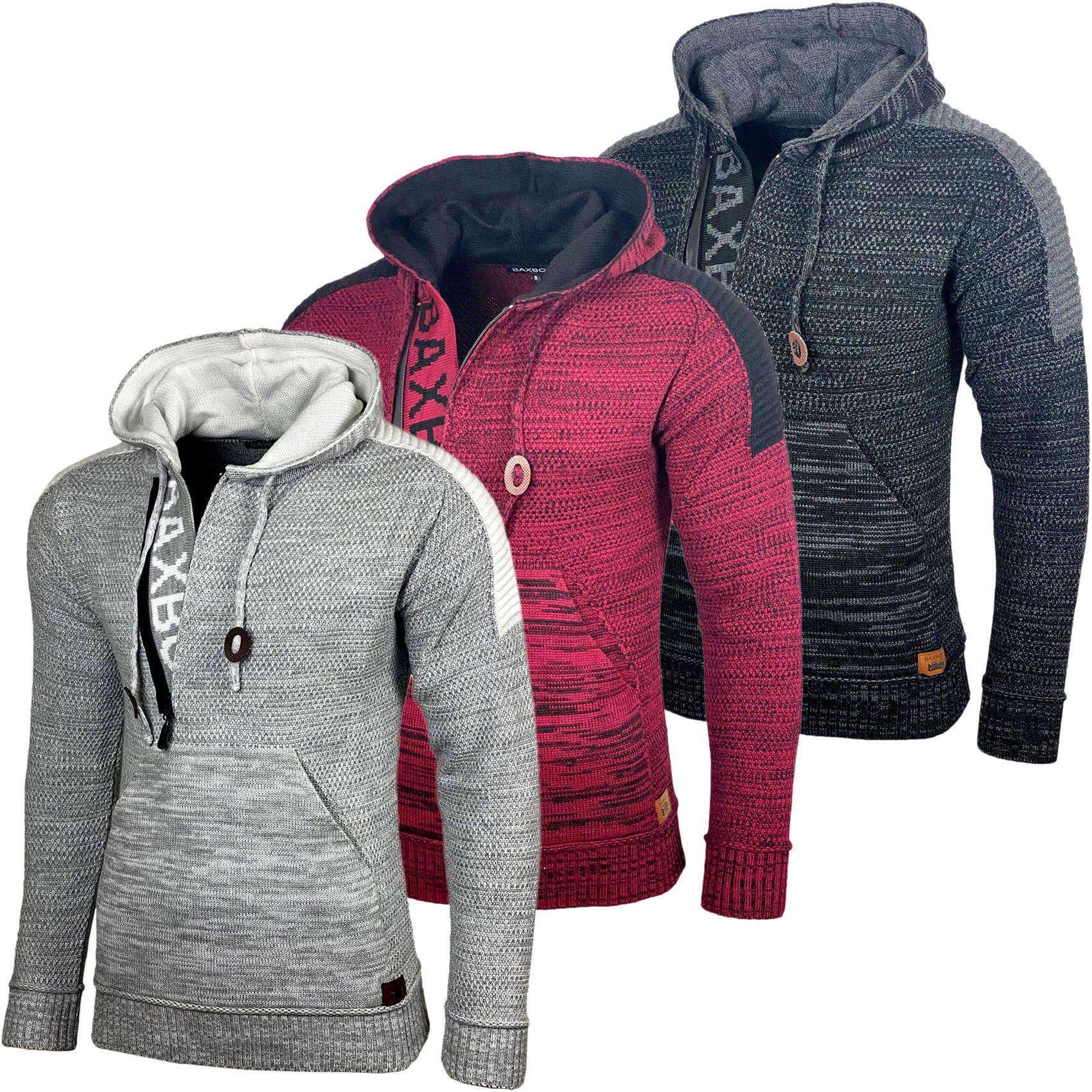 Baxboy Strickpullover Baxboy Herren Strick Pullover Kapuzenpullover Reißverschluss B_290