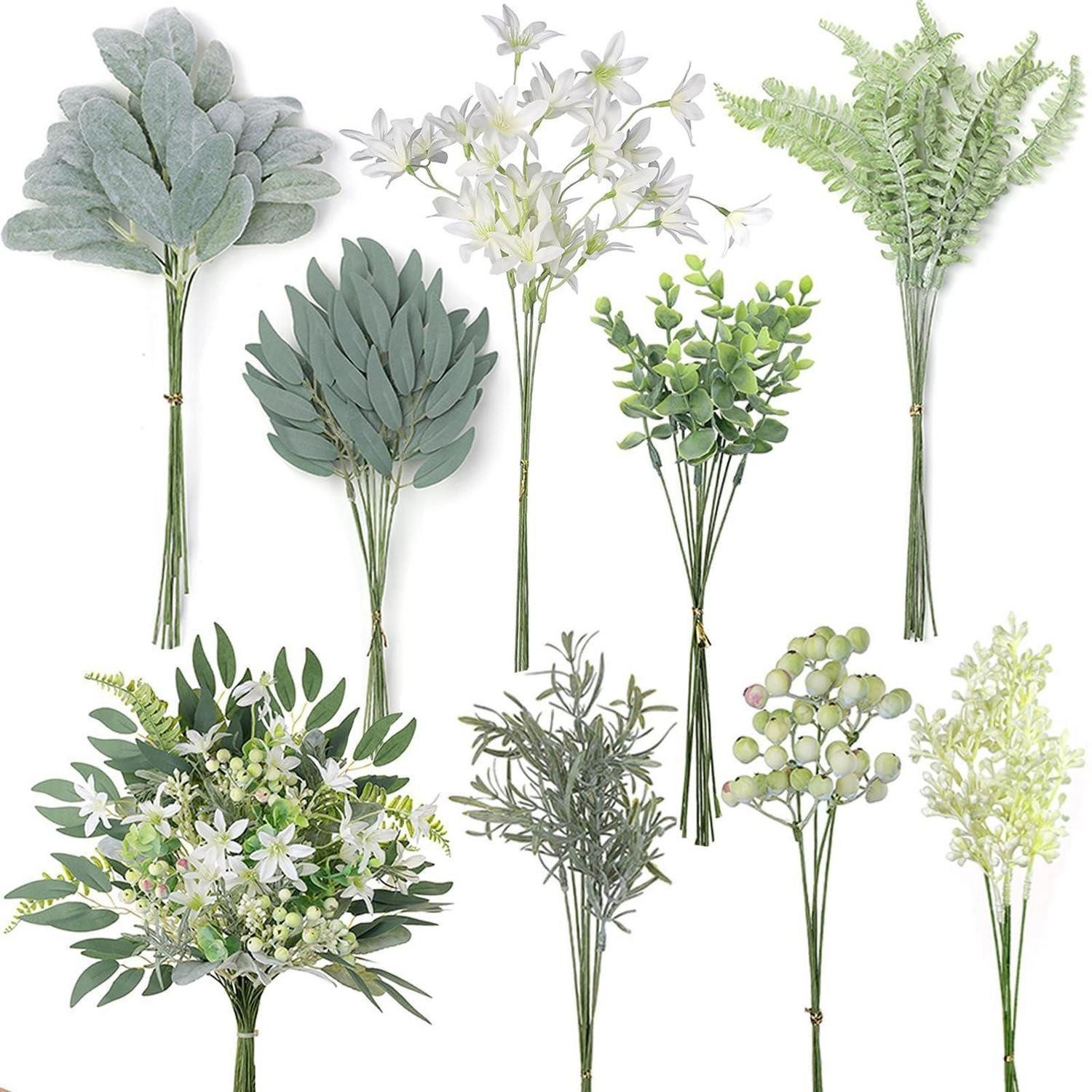Kunstzweig Künstliche Blumen & Zweige 70tlg. Grün, LuxusKollektion, Höhe 1 cm