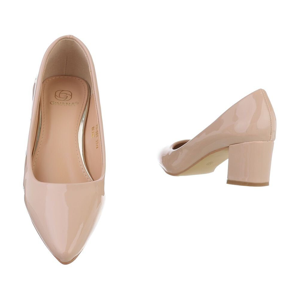 Beige Pumps Schlupfschuhe in Elegant Pumps Klassische Damen Ital-Design Blockabsatz