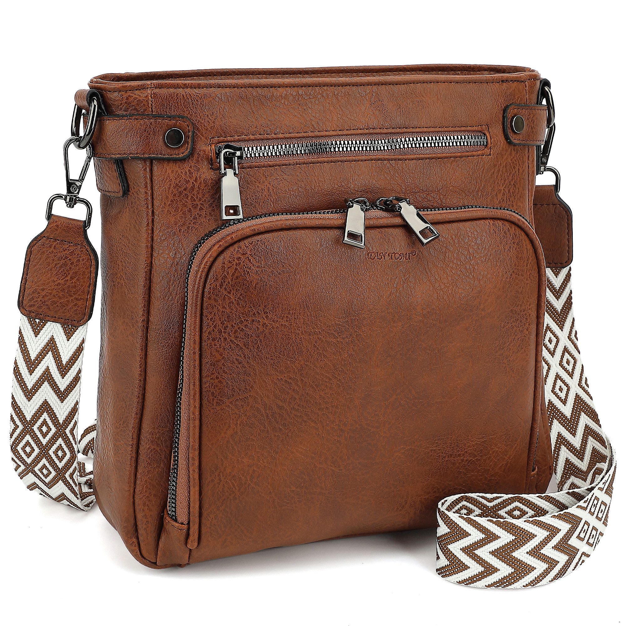 TAN.TOMI Schultertasche Handtasche damen mittelgroß Umhängetaschen crossbody bag, Retro leder PU damentaschen mit breitem gurt handtaschen