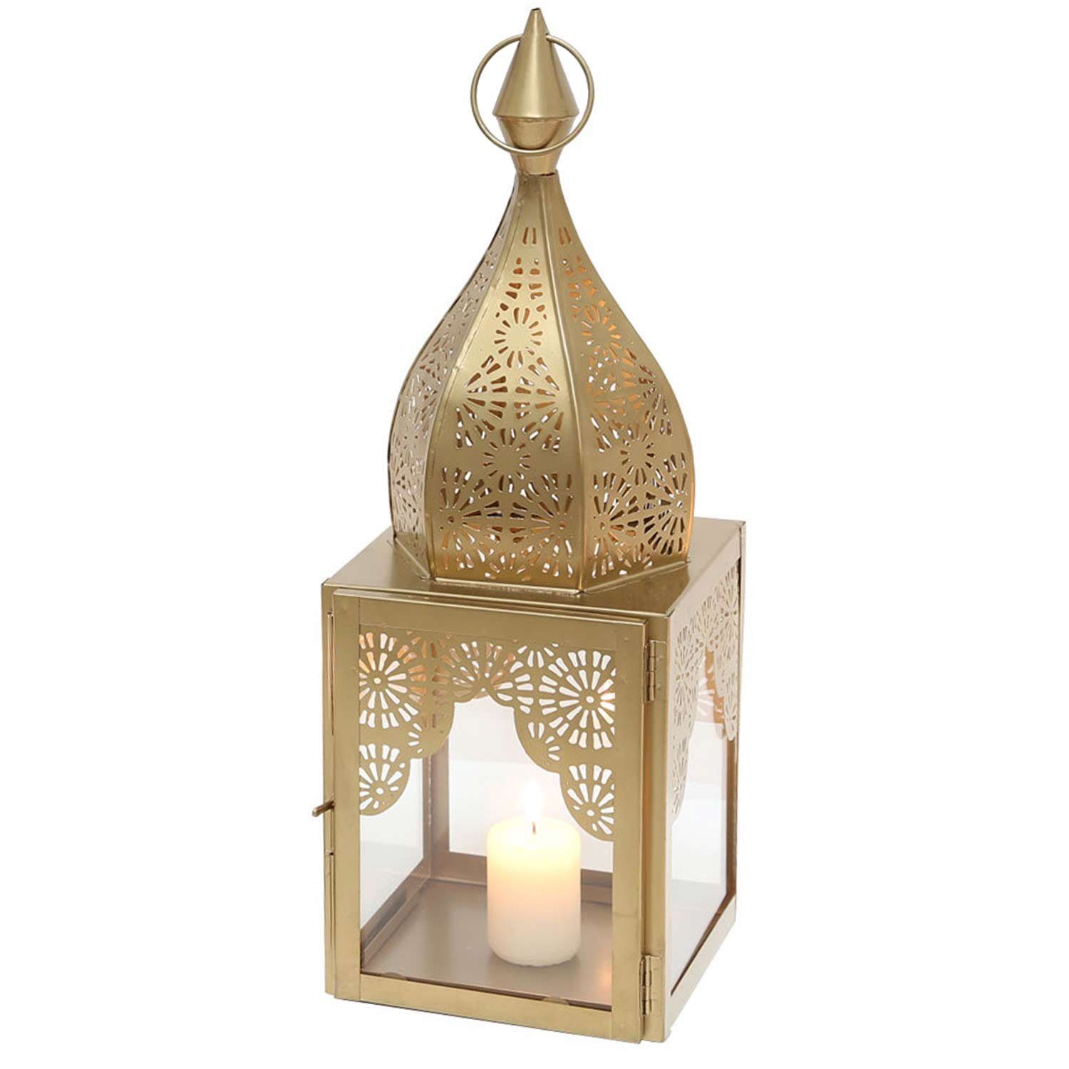 Casa Moro Windlicht Orientalisches Windlicht Modena Gold M aus Glas & Metall Höhe 44cm (Marokkanische Laterne Kerzenhalter, Minaretten Form Wohn-Deko), Geschenk Idee Muttertag Ostern Deko IRL650