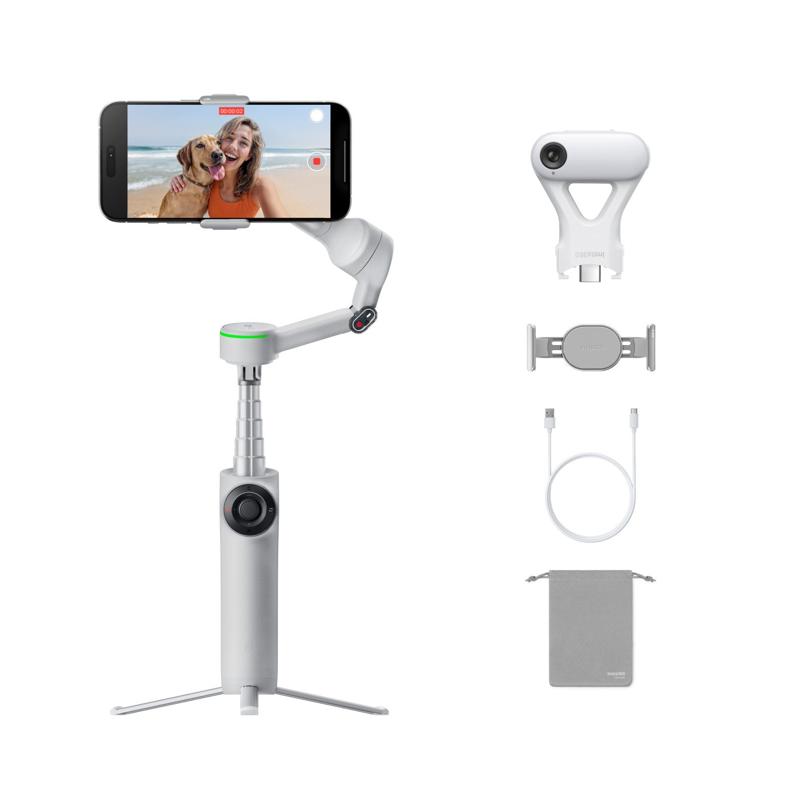 Insta360 Insta360 Flow 2 Pro KI-Tracker-Bundle, Grau, KI-Smartphone-Gimbal Kamera-Gimbal