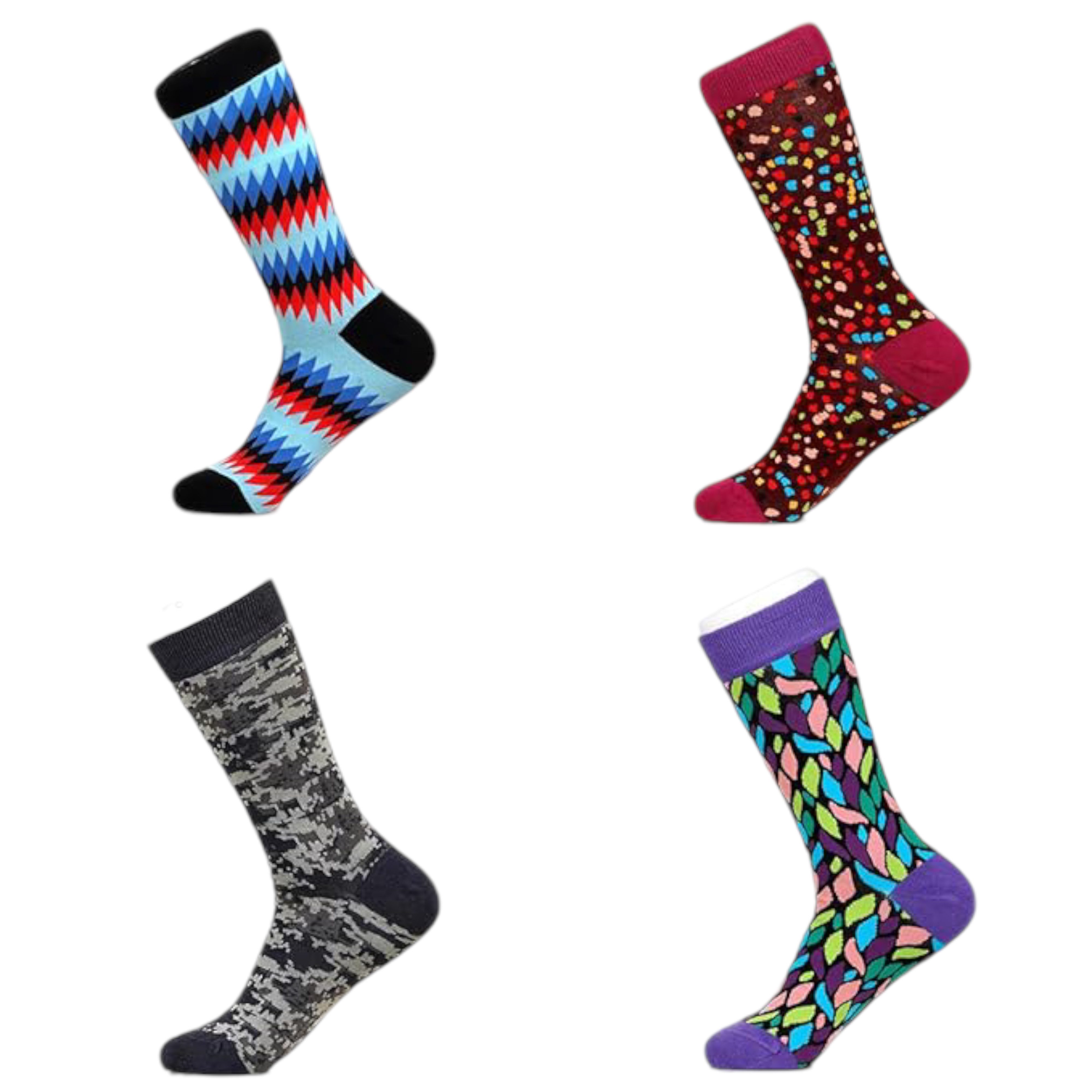herémood Socken 4er-Pack Schicke Bunte Baumwolle Bequeme Neuheit Lustige Anzugsocken (4 Paar Packung) Unisex, Muster Cooles Design Geschenk, Unisex 4 Paar