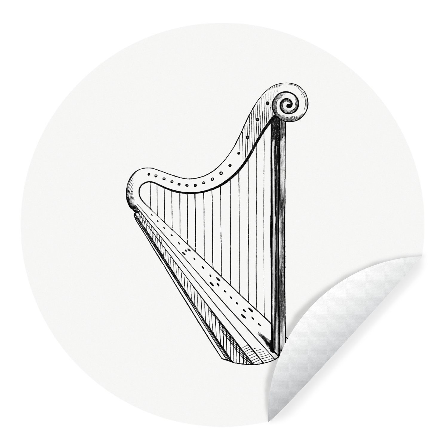 MuchoWow Wandsticker Retro - Harfe - Musik (1 St), Tapetenkreis für Kinderzimmer, Tapetenaufkleber, Rund, Wohnzimmer