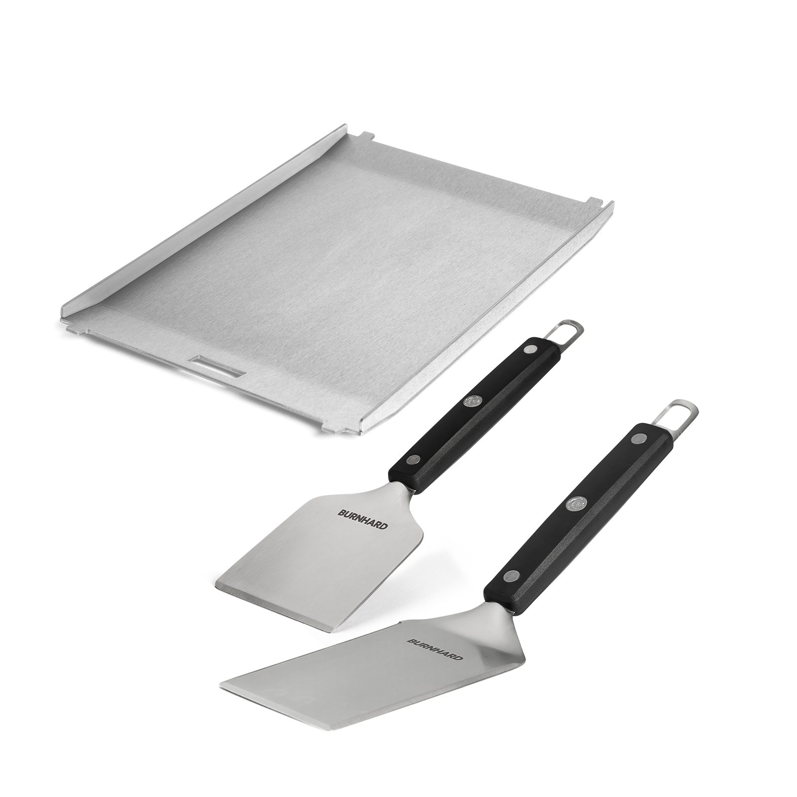 BURNHARD Grillplatte (BURNHARD Edelstahl Plancha Set Jones mit 2-tlg. Grillspachtel und Grillschaber Set), Plancha Set Jones mit 2tlg. Grillspachtel und Grillschaber Set