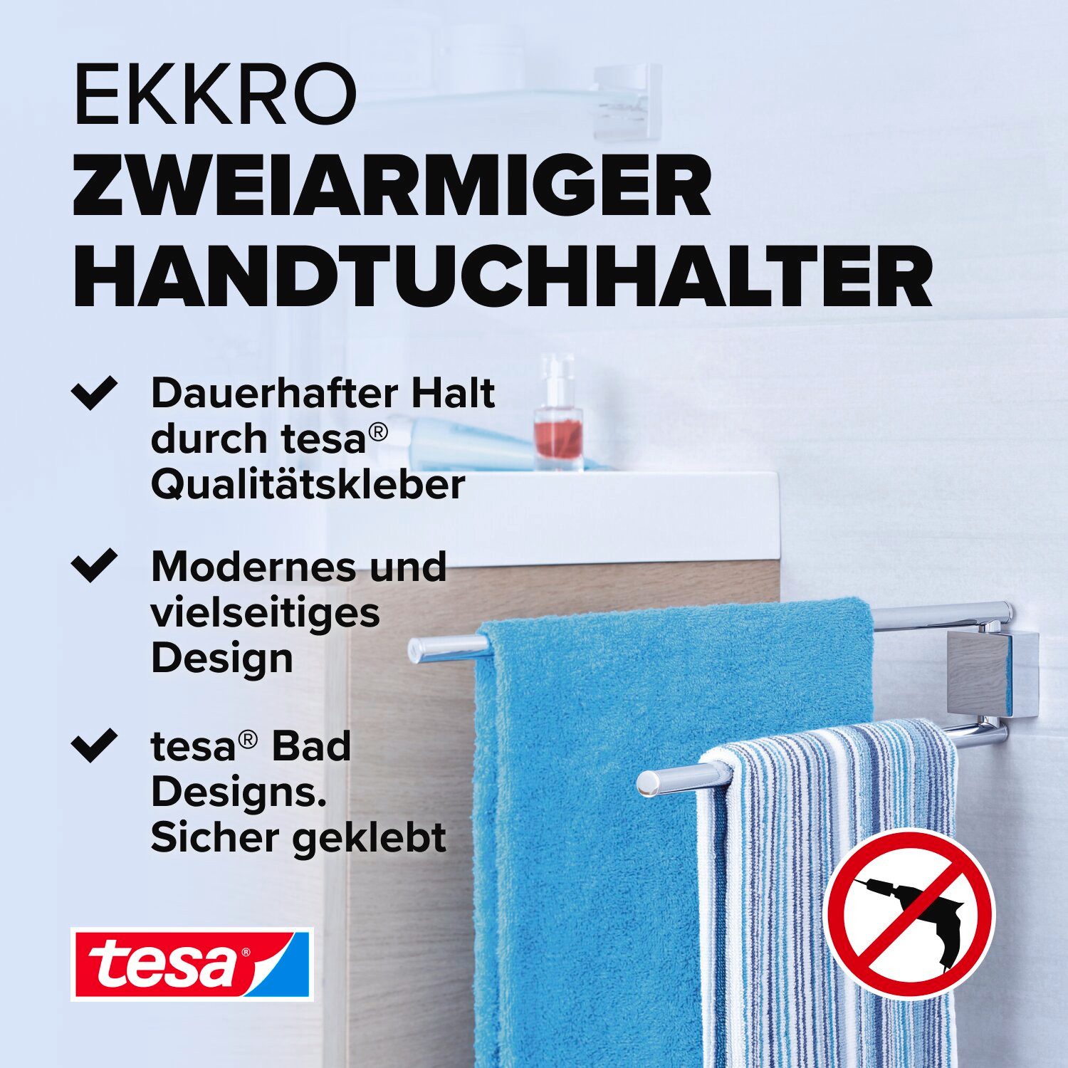 tesa Doppelhandtuchhalter EKKRO Handtuchhalter ohne Bohren - 8,0 cm : 42 cm günstig online kaufen