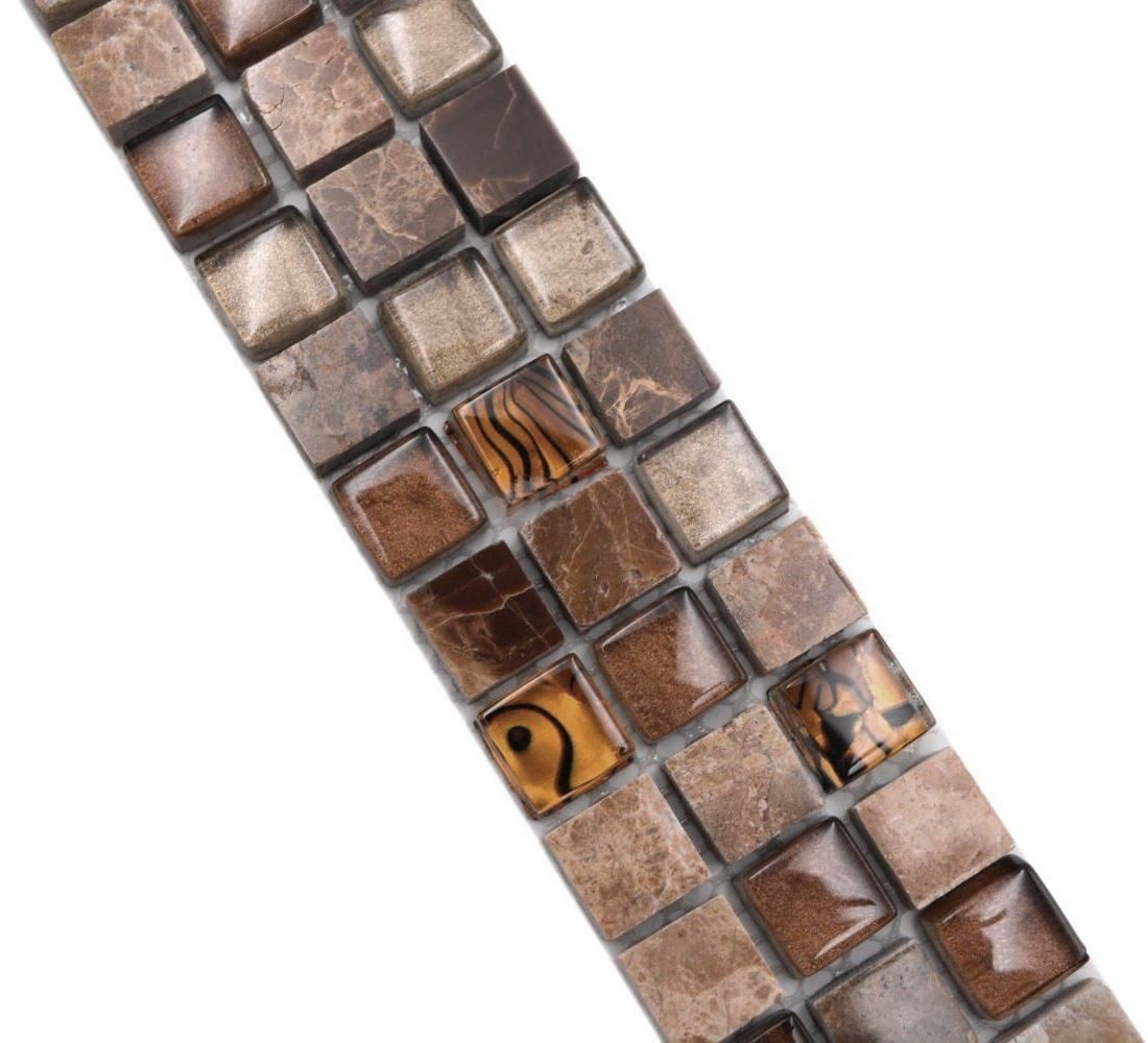 Mosani Fliesen-Bordüre Glasmosaik Naturstein Borde beige braun glänzend / 10 Stück