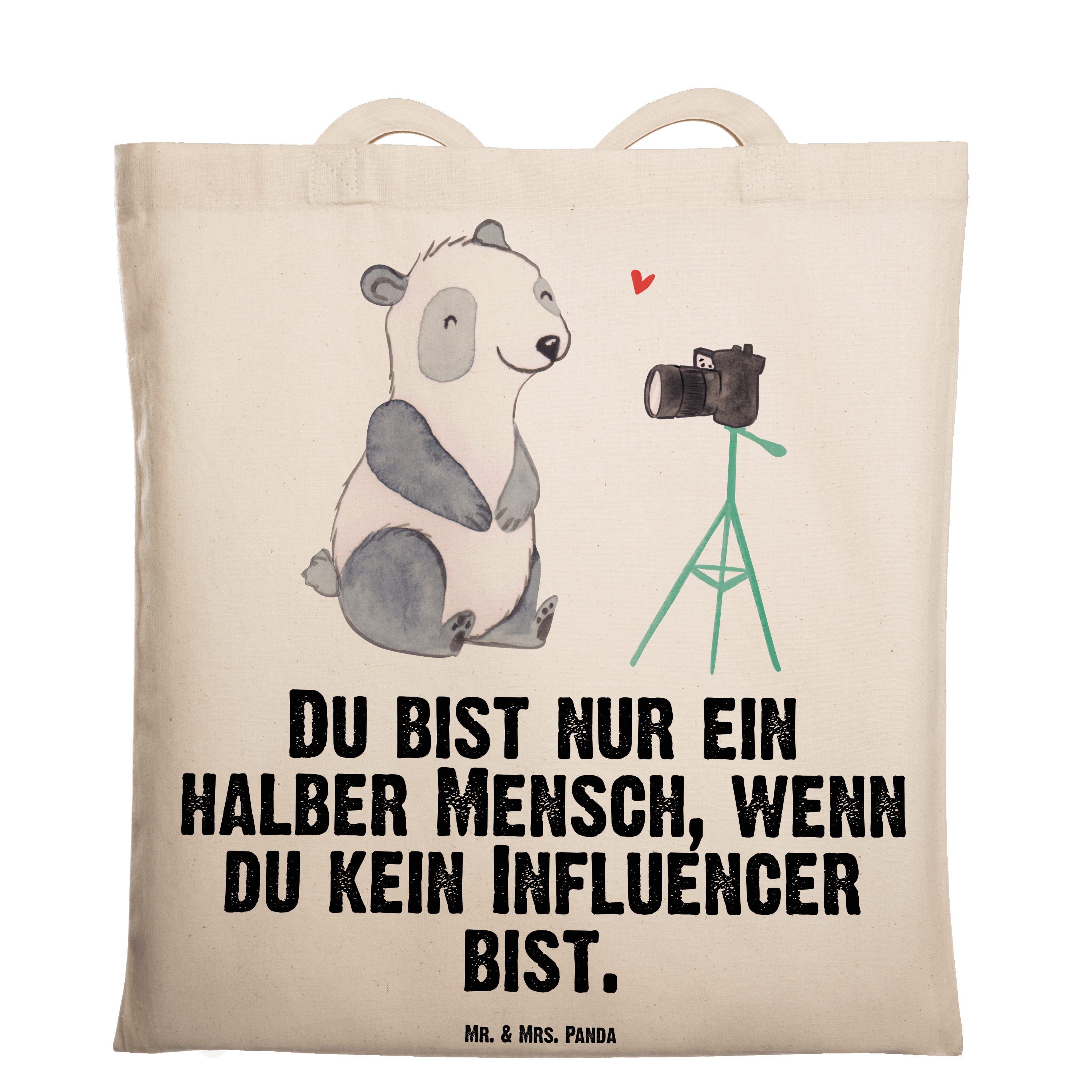 Mr. & Mrs. Panda Tragetasche Influencer mit Herz - Transparent - Geschenk, Stoffbeutel, Rente, Ber (1-tlg)