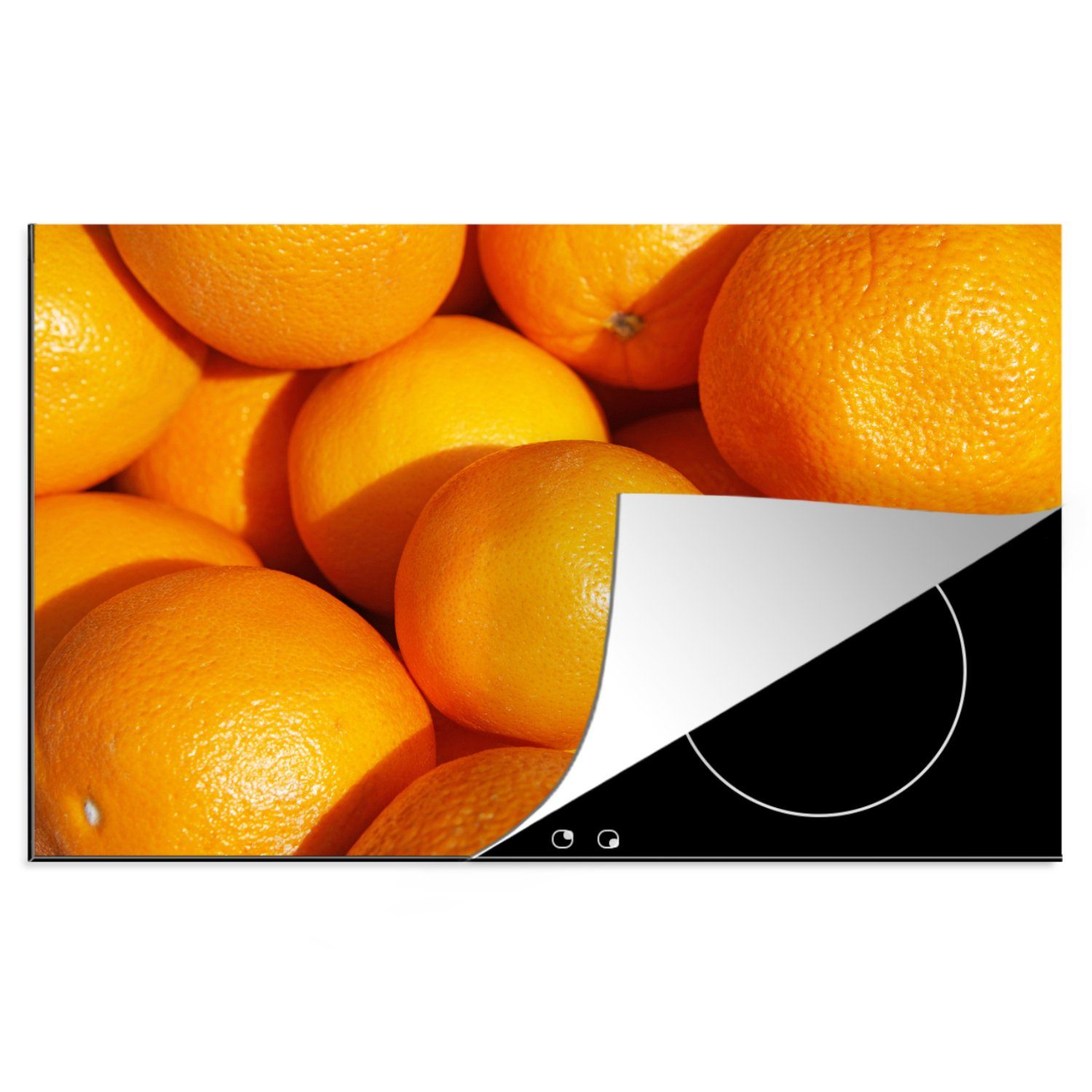 MuchoWow Herdblende-/Abdeckplatte Obst - Orange, Vinyl, (1 tlg), 81x52 cm, Induktionskochfeld Schutz für die küche, Ceranfeldabdeckung | Herdabdeckplatten
