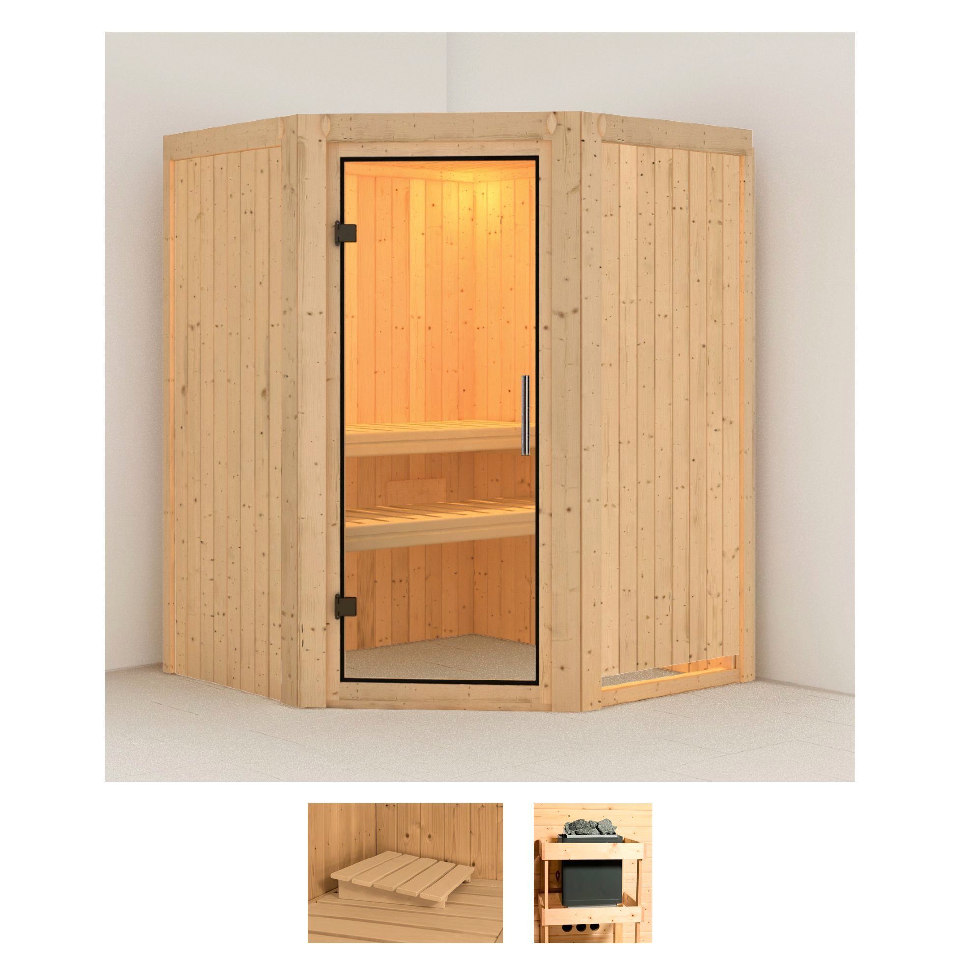 Karibu Sauna Larin, BxTxH: 151 x 151 x 198 cm, 68 mm, (Set) ohne Ofen