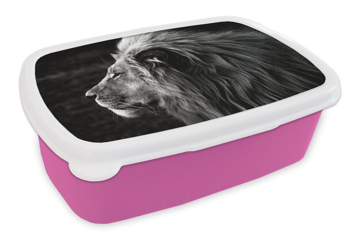 MuchoWow Lunchbox Tiere - Schwarz - Weiß - Profil, Kunststoff, (2-tlg), Brotbox für Erwachsene, Brotdose Kinder, Snackbox, Mädchen, Kunststoff rosa
