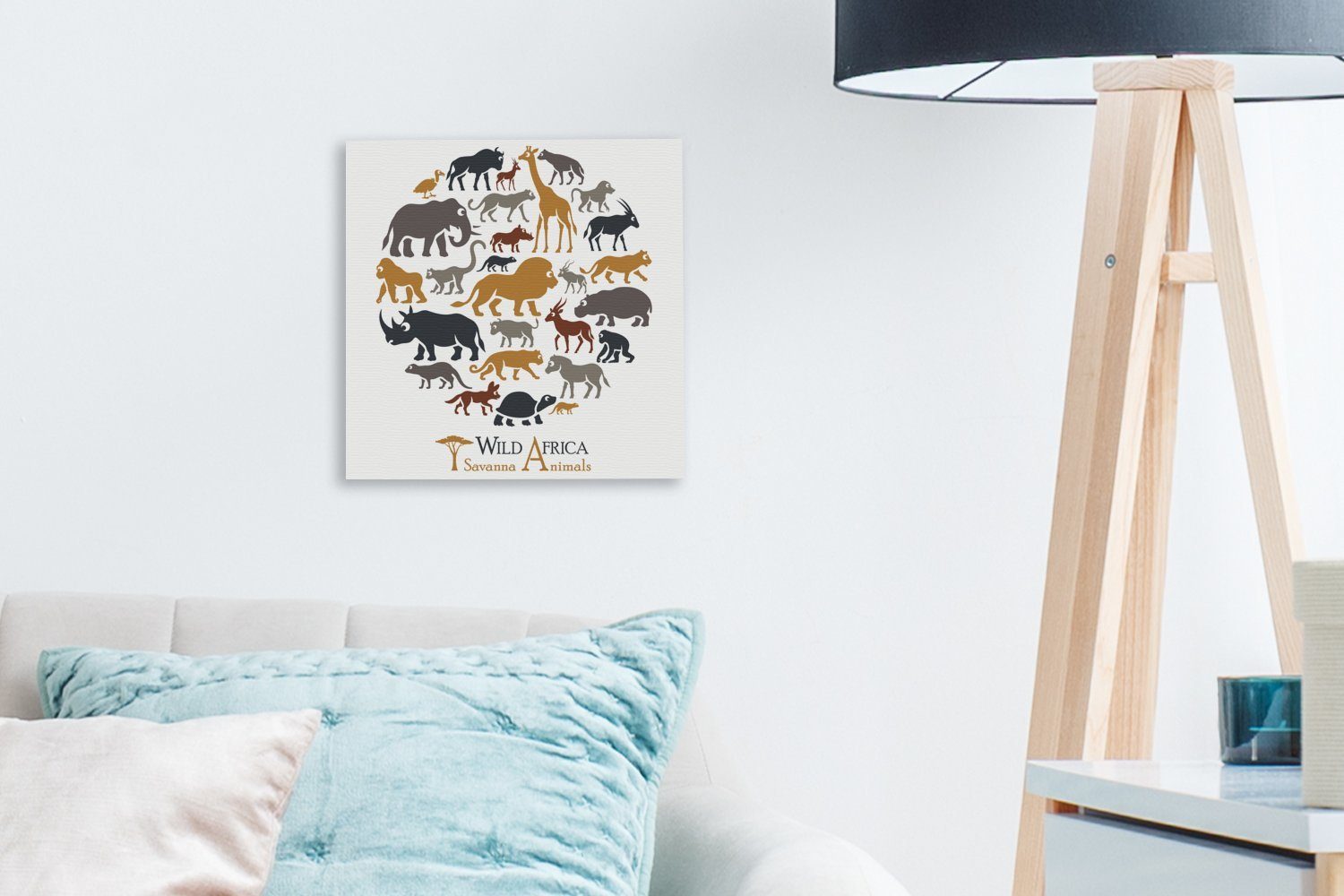 OneMillionCanvasses® Leinwandbild Eine Illustration Wohnzimmer (1 der Schlafzimmer unter Tieren, St), den Big Five für Leinwand Bilder