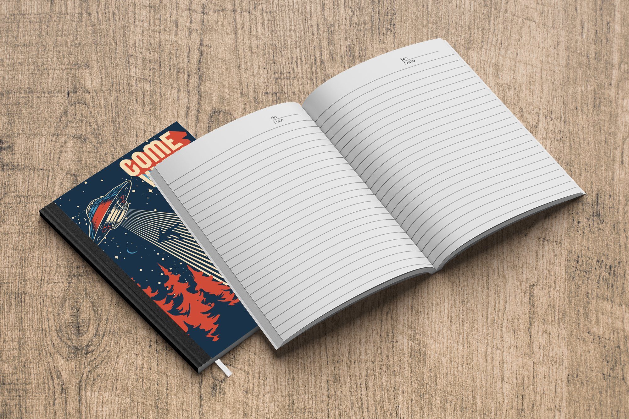 MuchoWow Notizbuch Ufo Science Seiten, Weltraum, - 98 A5, Journal, Notizheft, - Merkzettel, Haushaltsbuch - Retro Fiction Tagebuch