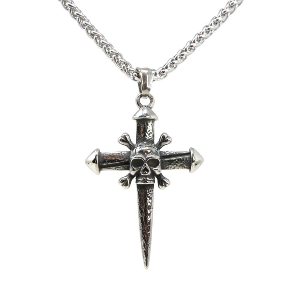 Kette mit Anhänger Lederkette Edelstahlkette 316L PIRATEN KREUZ