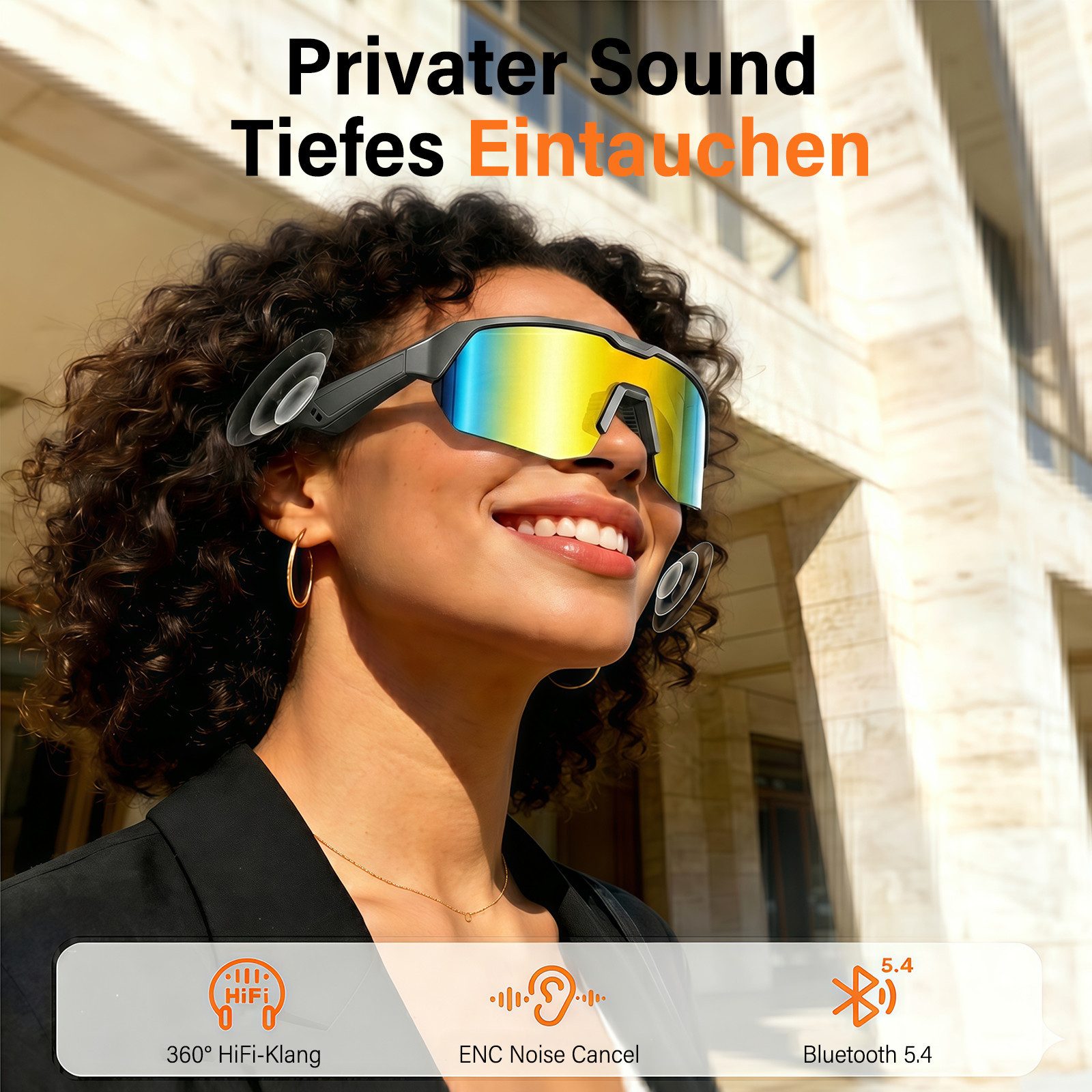 MOPUEA Sonnenbrille Bluetooth Sportbrille Fahrradbrille Open-Ear Audio Freisprechfunktion (Bluetooth Sportbrille mit Freisprechfunktion, Kabellose Sportbrille mit Bluetooth 5.3 und UV-Schutz) Freihändiges Telefonieren und Musik beim Sport
