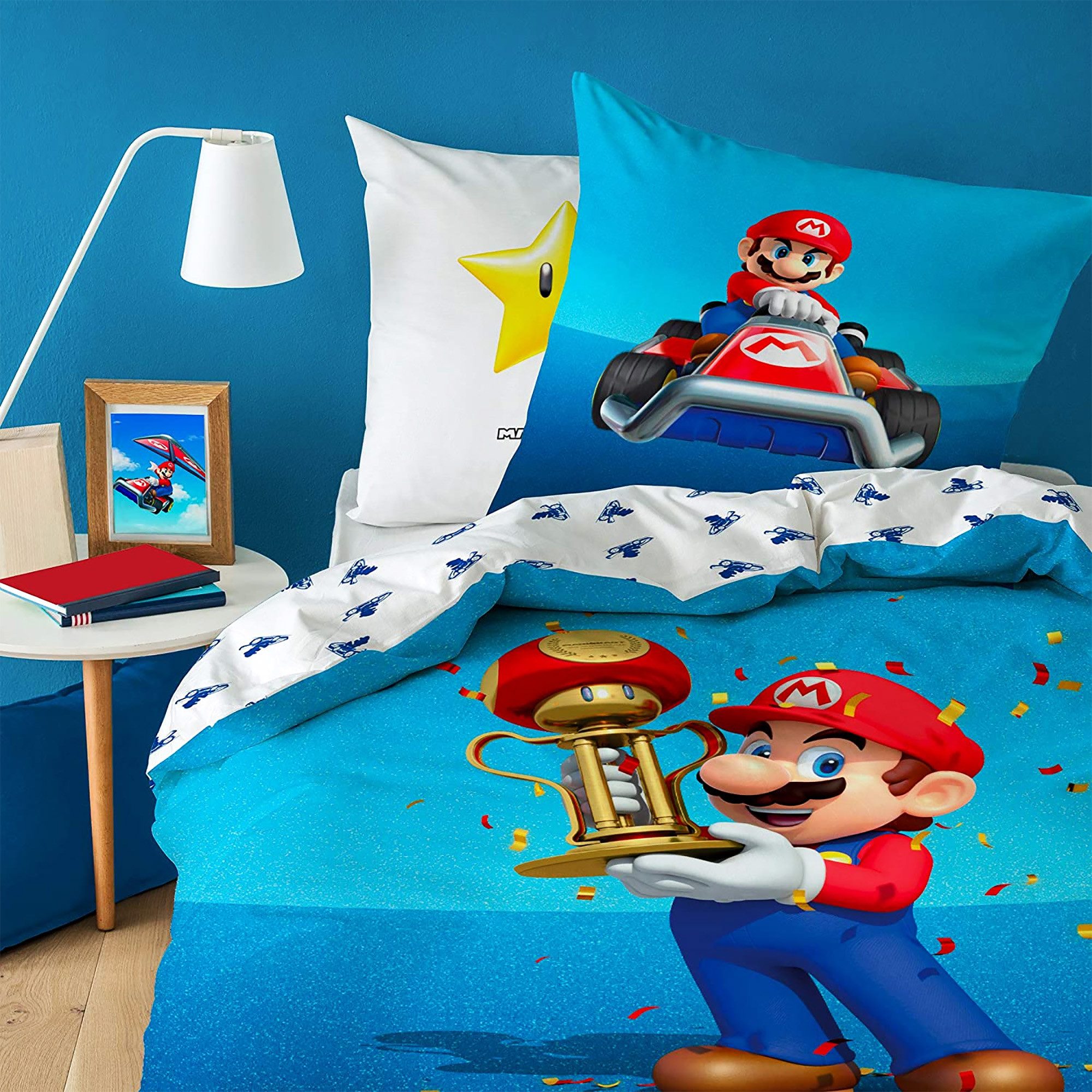 BERONAGE Kinderbettwäsche Super Mario Kart Champion Trophy Bettwäsche Linon günstig online kaufen