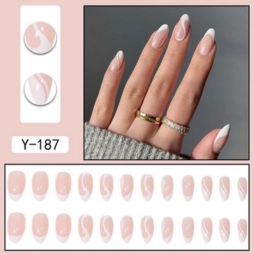 YRIIOMO Kunstfingernägel Einfache weiße Linien, künstliche Nägel, Maniküre-Nagelflicken, tragbare Nägel