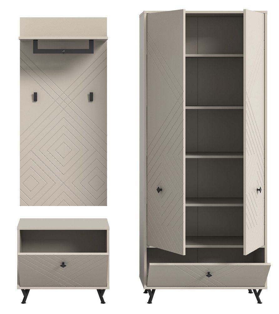 xonox.home Garderoben-Set Garderoben-Set Notes, beige matt/sandfarben, 3-teilig, (3-St), Garderobenmöbel, Garderobenkombination beige
