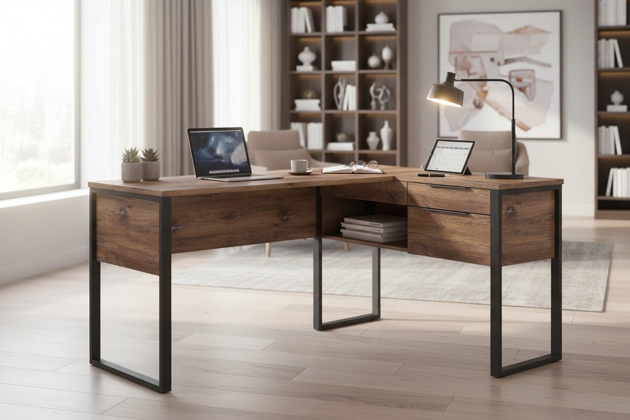 Maja Möbel Eckschreibtisch Marlo, in Zinneiche / schwarz - 152x75,5x104 (BxHxT)