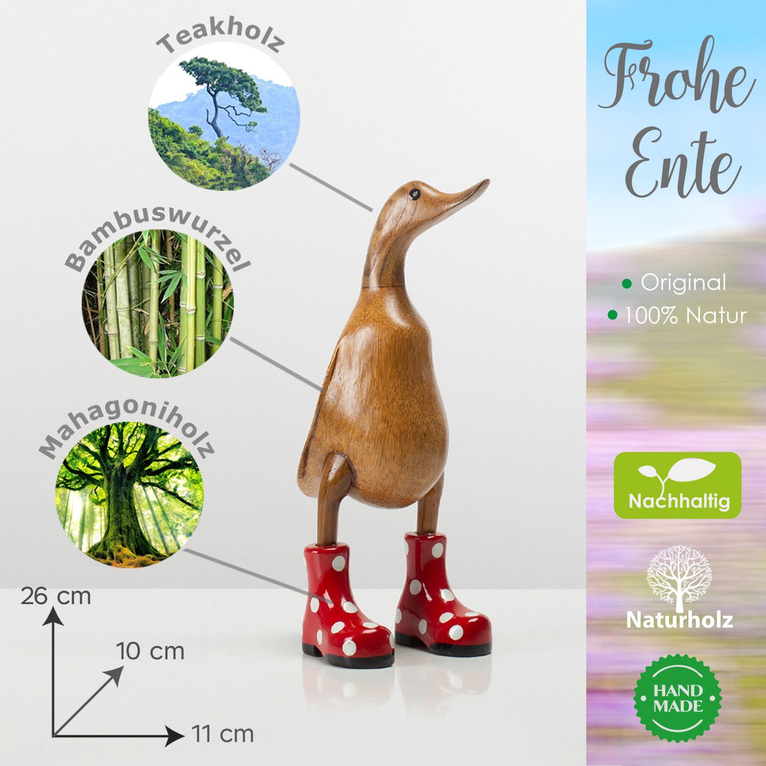 Rikmani Dekofigur Holzfigur Ente Stiefel - günstig online kaufen