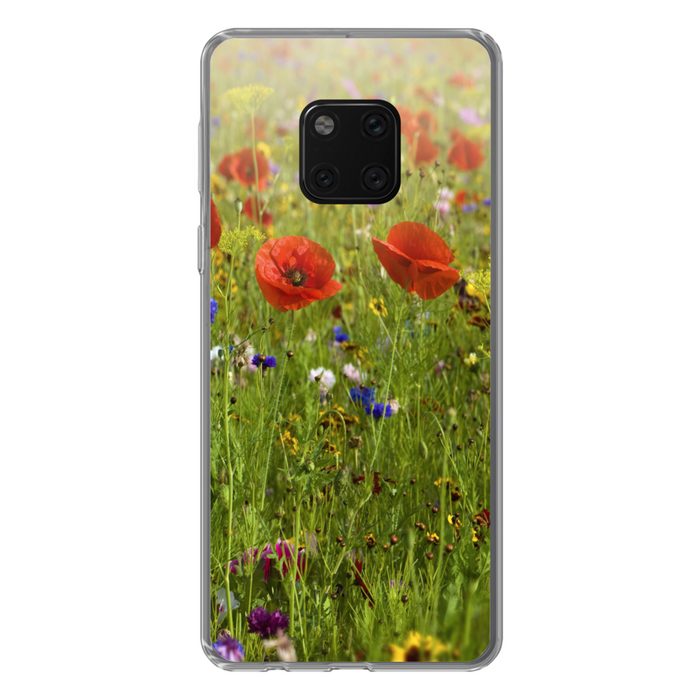MuchoWow Handyhülle Frühling - Blumen - Rot - Mohn - Gras - Grün Handyhülle Huawei Mate 20 Pro Handy Case Silikon Bumper Case