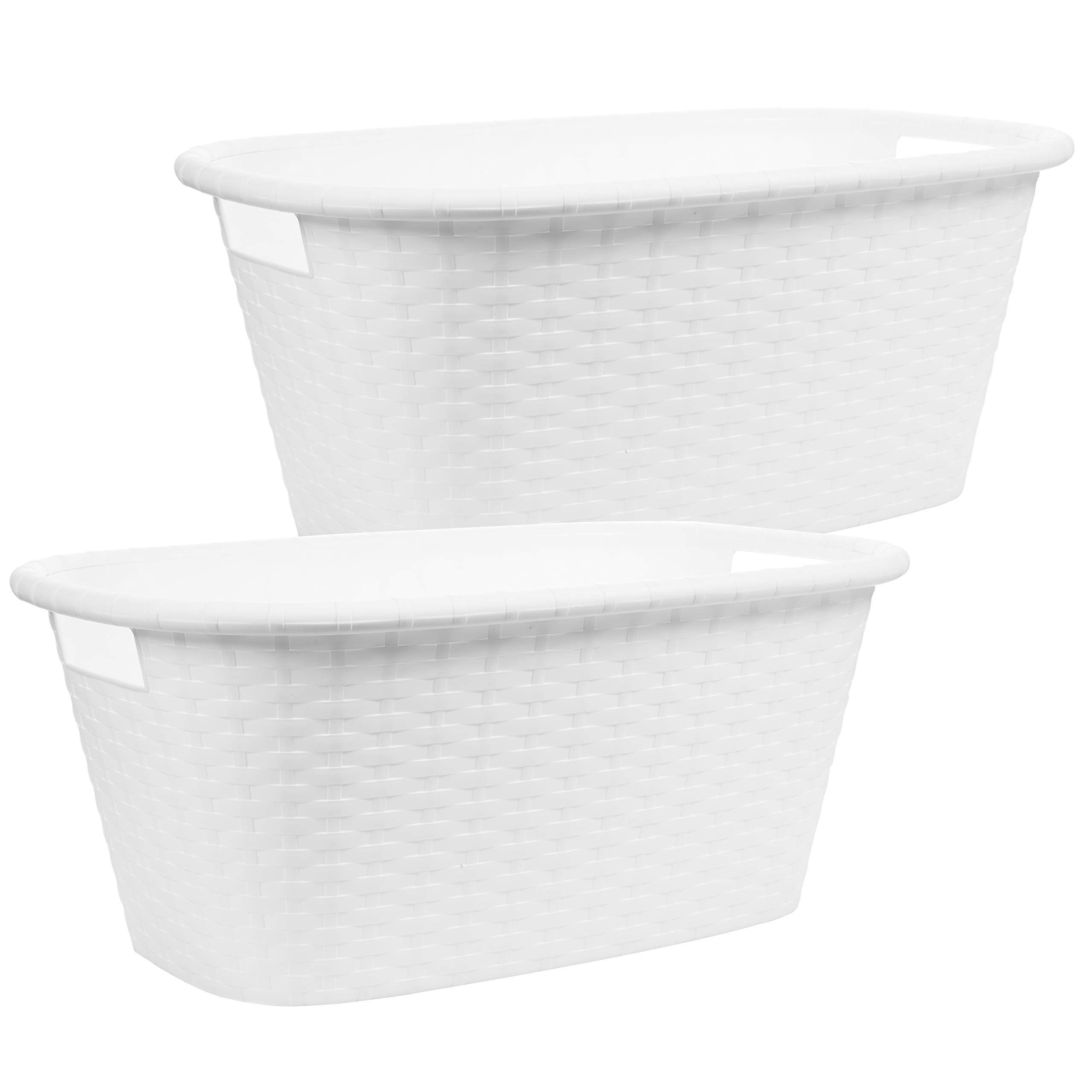 Centi Wäschewanne Stabile Wäschewanne Flechtoptik weiß 2er-Set (2er-Set), Waschschüssel mit Griffen