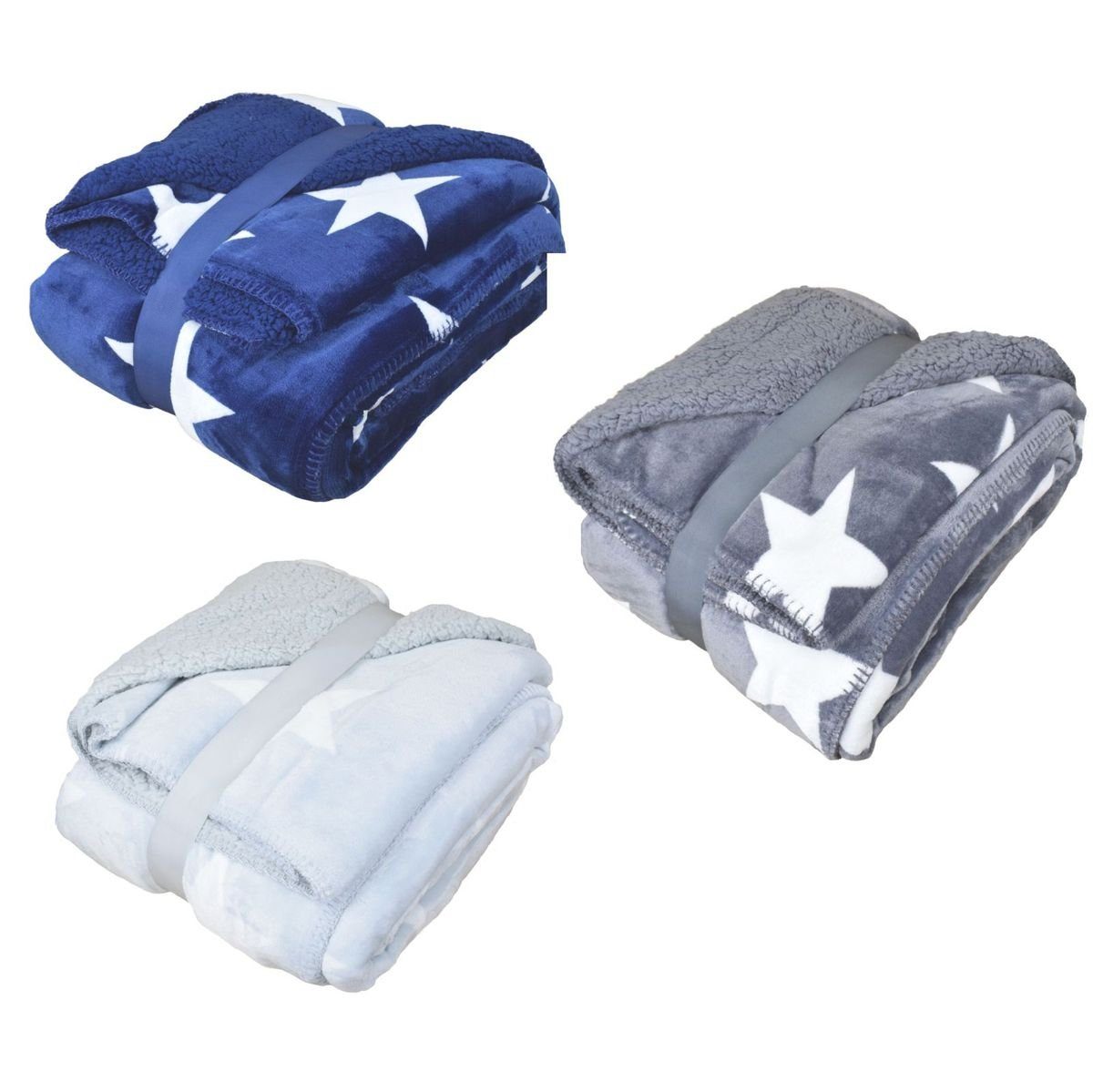 Wohndecke Kuscheldecke mit Flanell und Sherpa 150x200cm mit Sternen in 3 Fa günstig online kaufen