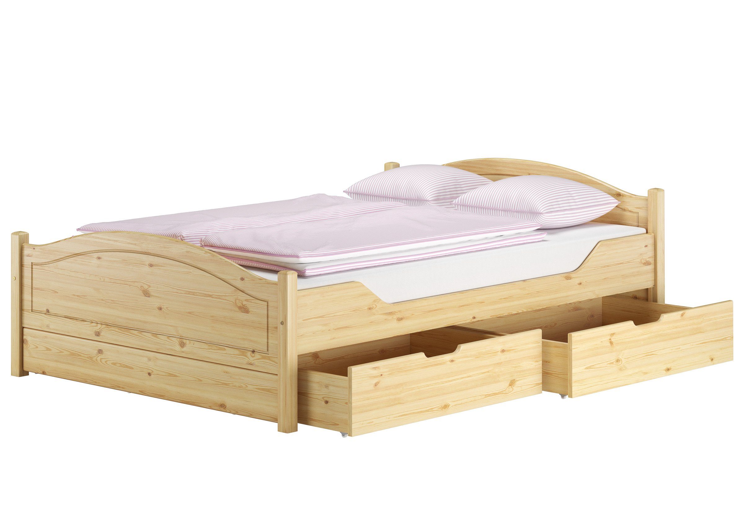 ERST-HOLZ Bett Doppelbett 140x200 Komplettset Bett mit Staukasten, Kieferfarblos lackiert