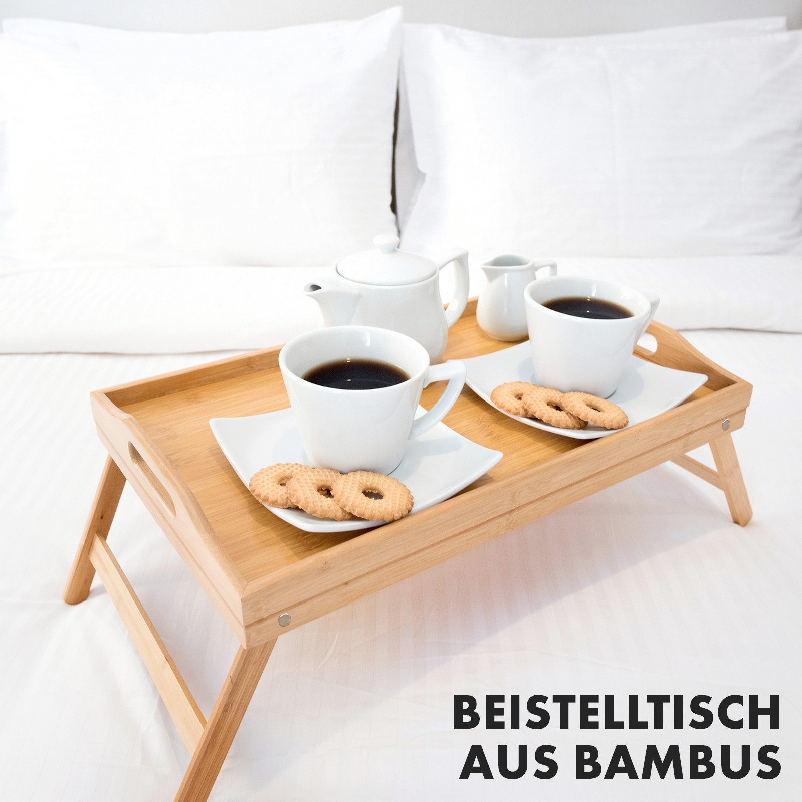 Kubus Tabletttisch Serviertablett aus Bambus mit klappbaren Füßen Cedar, Robust und umweltfreundlich – Bild 4 von 5