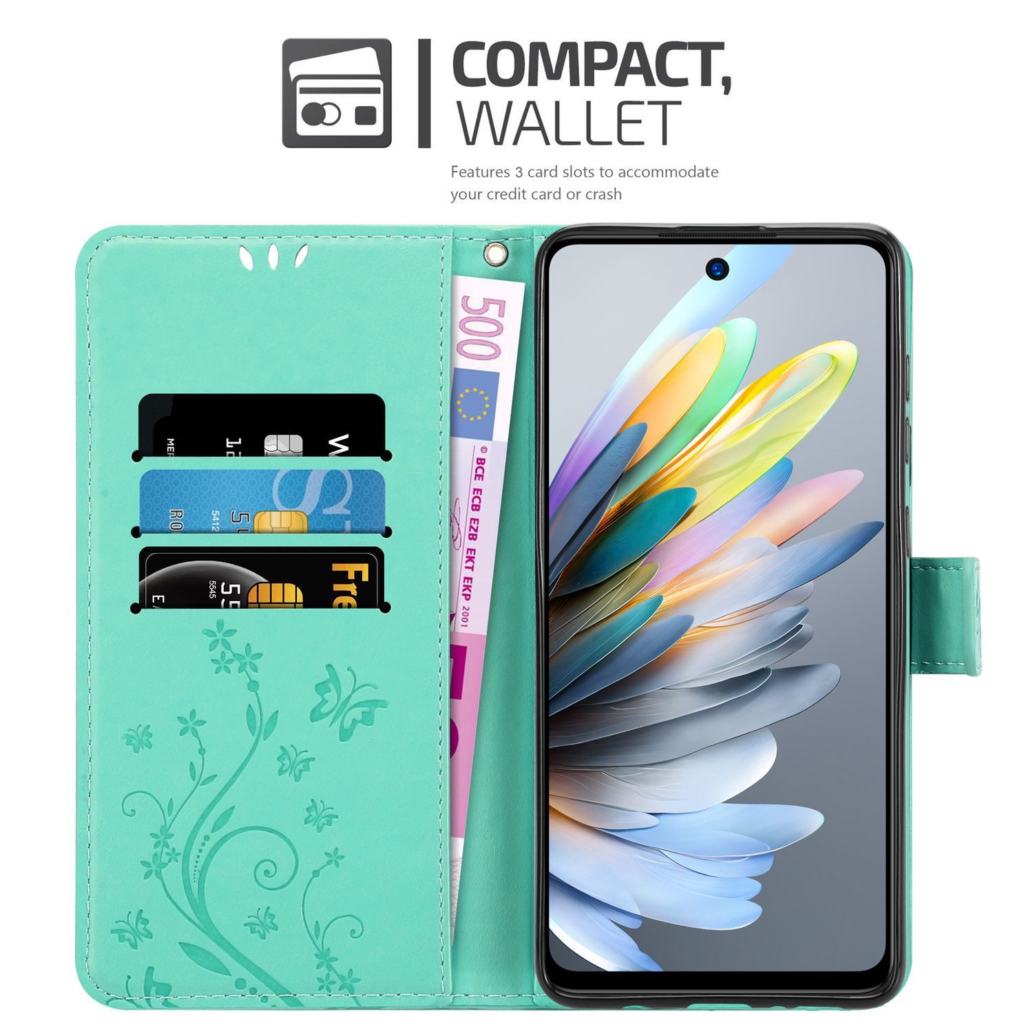 Cadorabo Handyhülle für ZTE Blade A75 4G Hülle ZTE Blade A75 4G, Hülle Schutzhülle Blumen Flower mit Standfunktion Kartenfach Magnet