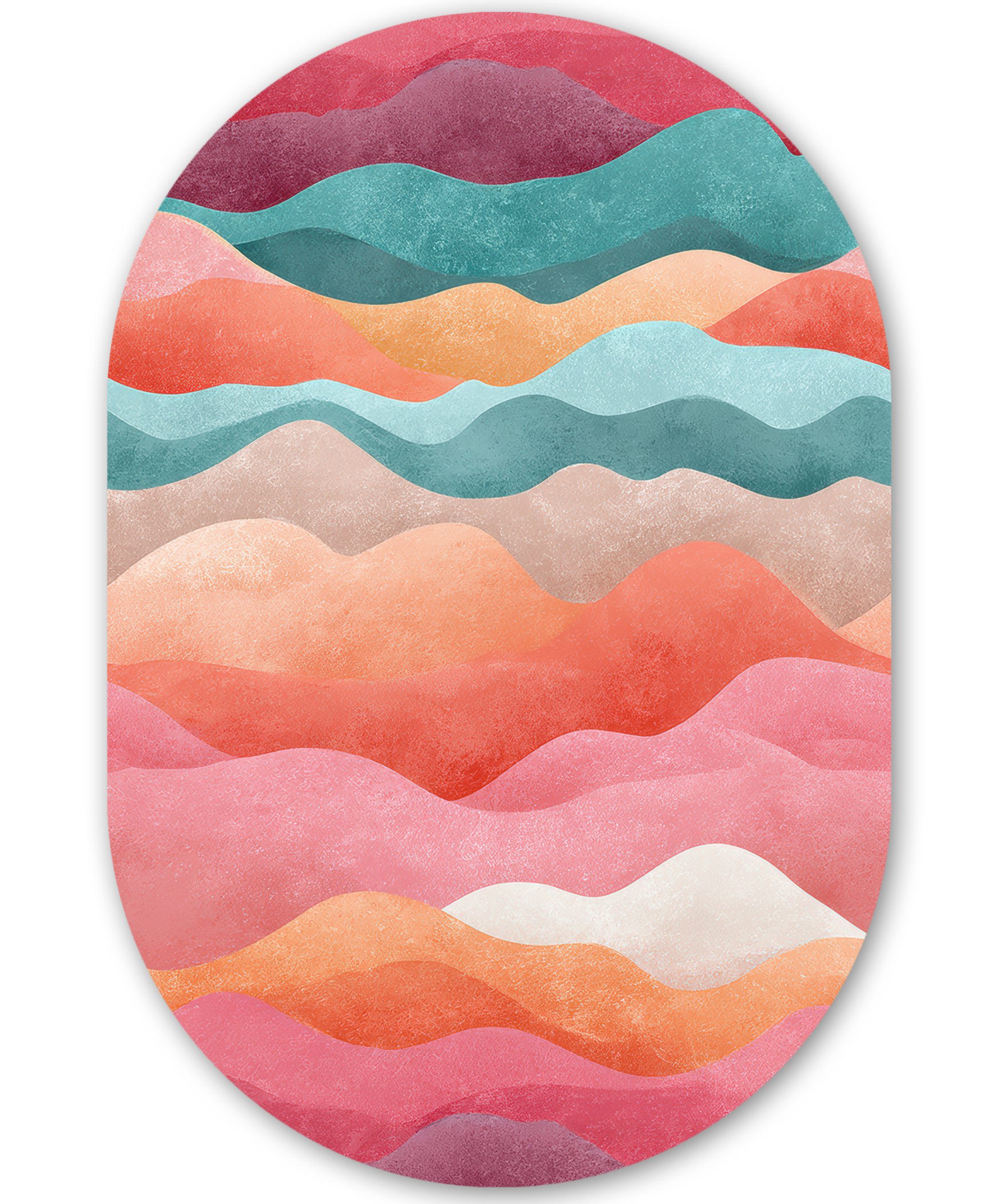 MuchoWow Gemälde Wellen - Bunt - Abstrakt, Fotodruck (1 St), Wandbild Oval, Wohnzimmer oder Schlafzimmer Wanddekoration, 40x60 cm