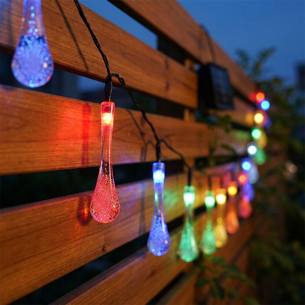 Harms Import LED Solarleuchte, LED-Leuchtmittel fest verbaut, Farbwechsel, 2x Außenlichterkette Solar Gartendeko Party Außen LED Tropfen 390 cm